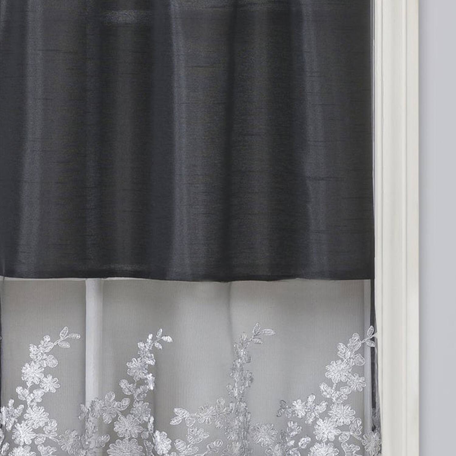 Alt View 1. RT Designers Collection - RT Designers Collection Polyester Bethany Embroidered 3 PC Kitchen Curtains Tier & Swag Set 60" x 36" Black - Black.