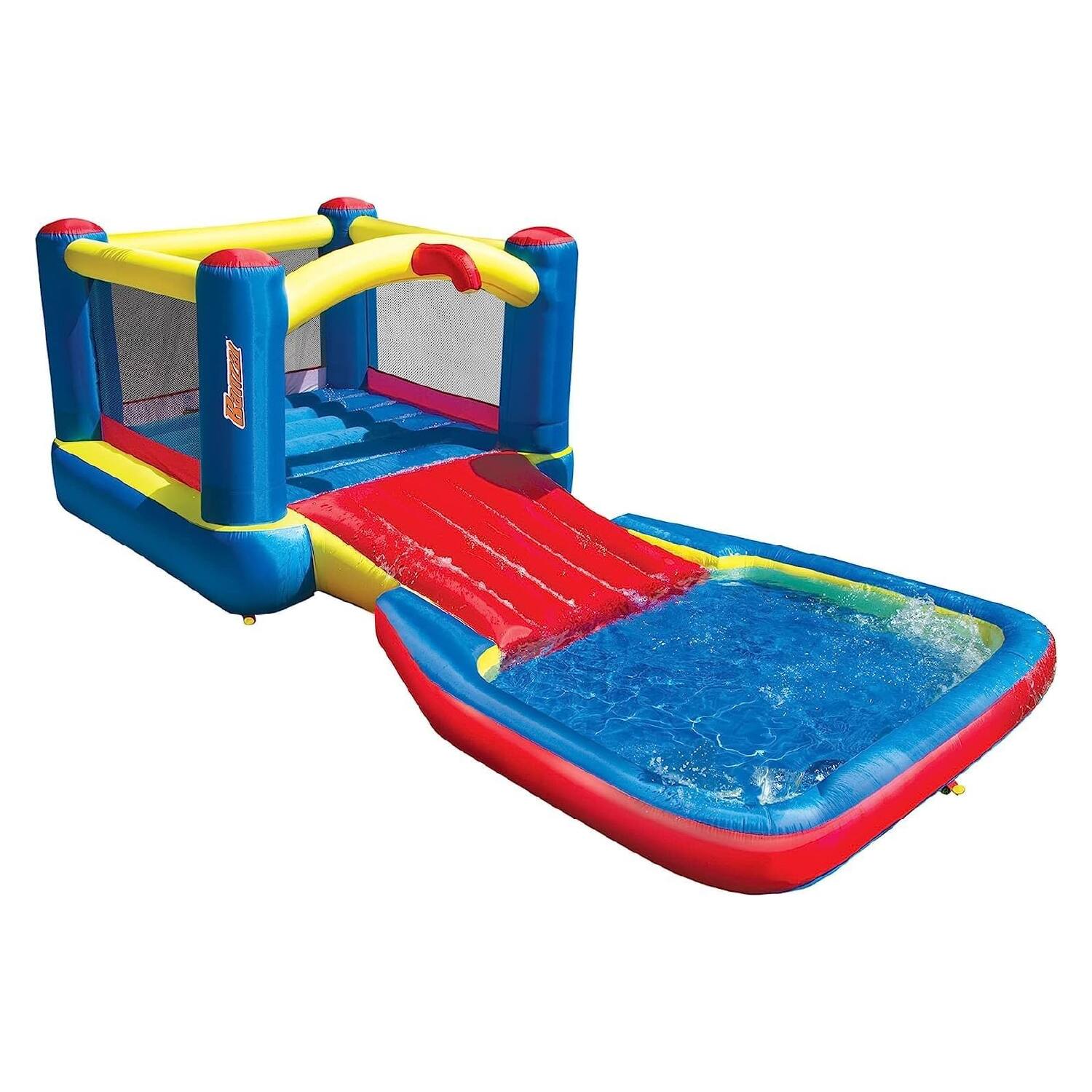 Front. Banzai - Banzai Bounce N Splash Outdoor Water Park Aquatic Activity Play Center w/ Slide - Multicolor.