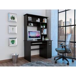 TuHome - Compu 180 Hutch Desk, Multiple Shelves, Keyboard Tray, Cpu Anel, One Drawer - Black