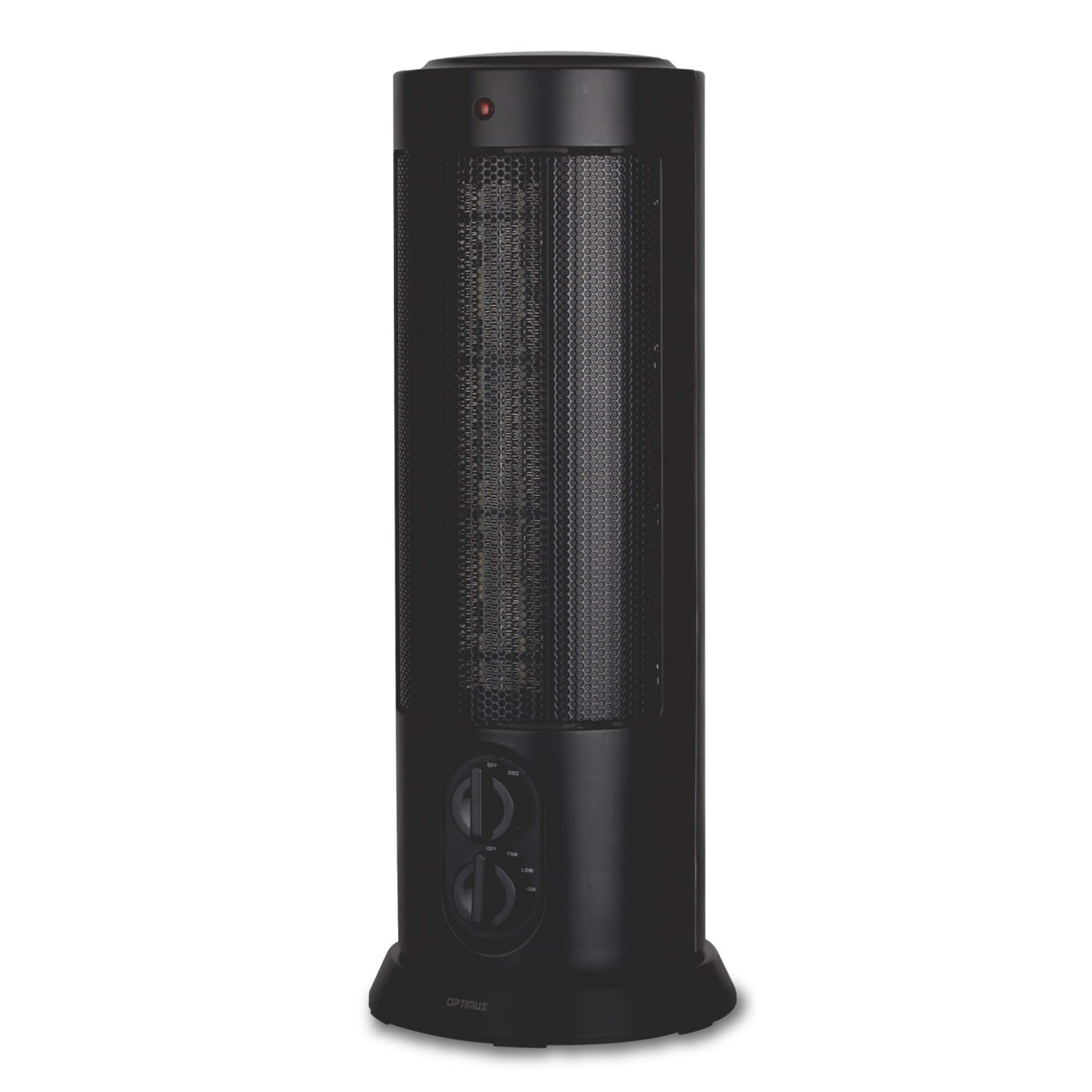 Optimus - 18 in. Oscillating Tower Heater w/ Thermostat - Black