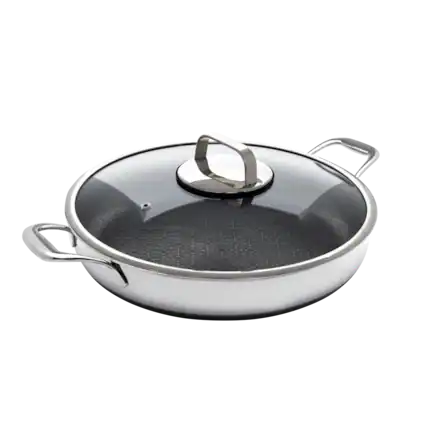 Front. Livwell - DiamondClad™ 14" Hybrid Nonstick Stainless Steel Everything Pan Set w/ Tempered Glass Lid - Silver/Black.