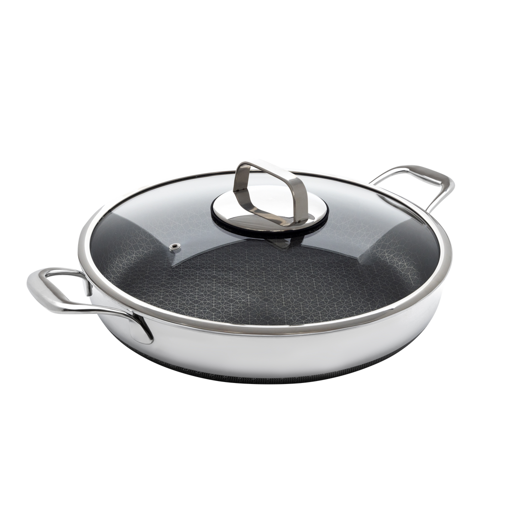 Front. Livwell Brands - DiamondClad™ 14" Hybrid Nonstick Stainless Steel Everything Pan Set w/ Tempered Glass Lid - Silver/Black.