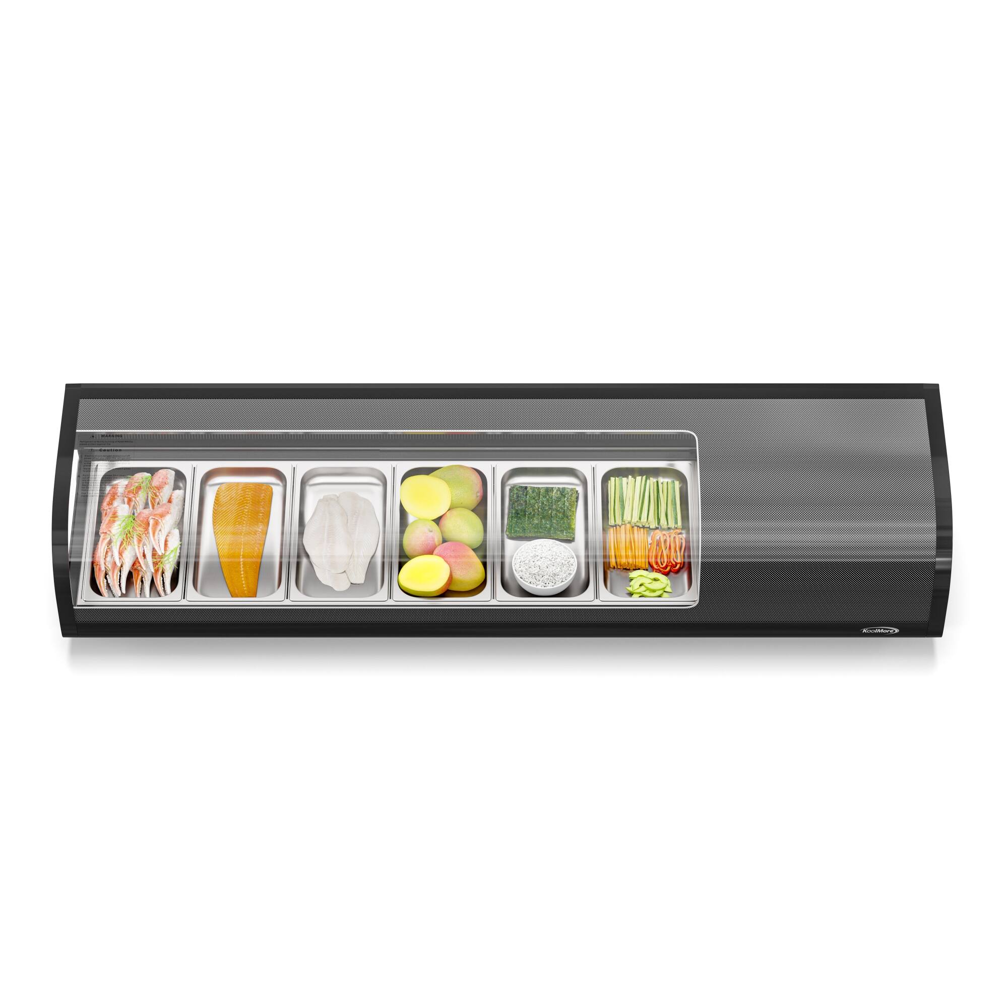 Angle. Koolmore - 60 in. Glass Sushi Countertop Display Refrigerator with 6 Stainless Steel Trays in Black (KM-SR60-BK) - Black.