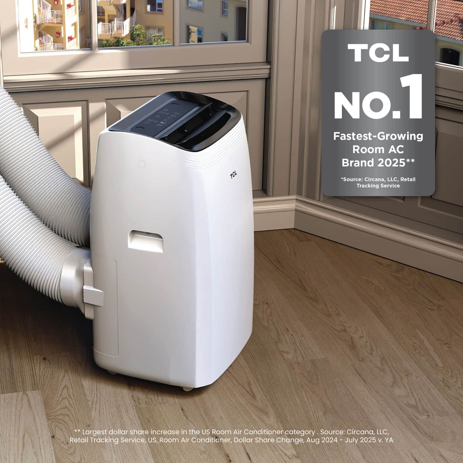 TCL No.1
Fastest-Growing Room AC Brand 2025**
*Source: Circana, LLC, Retail Tracking Service
**Largest dollar share increase in the US Room Air Conditioner category. Source: Circana, LLC, Retail Tracking Service, US, Room Air Conditioner, Dollar Share Change, Aug 2024 - July 2025 v. YA