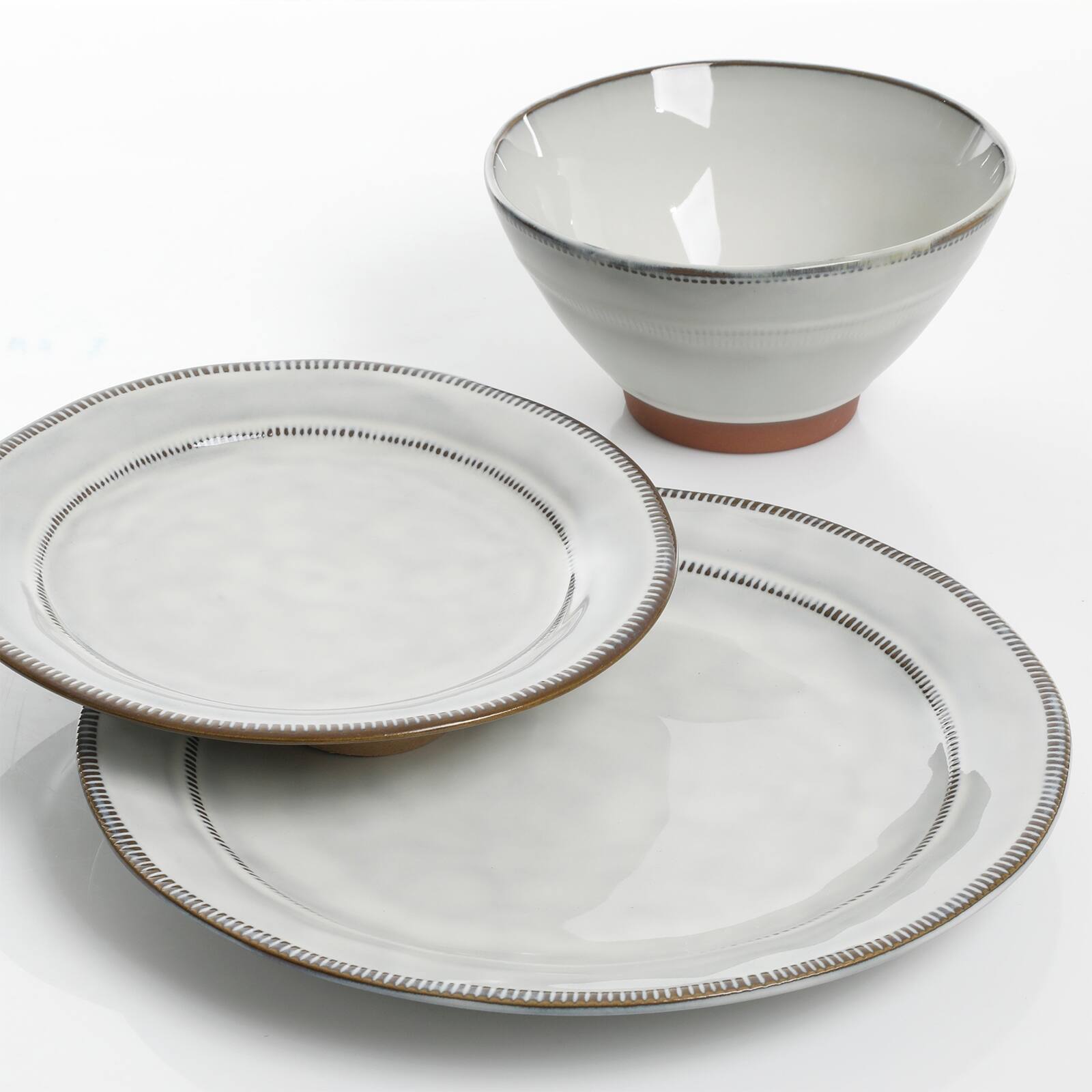 Alt View 4. Gibson - Gibson Elite Terranea 12 Piece Stoneware Dinnerware Set in White, Service for 4 - White.
