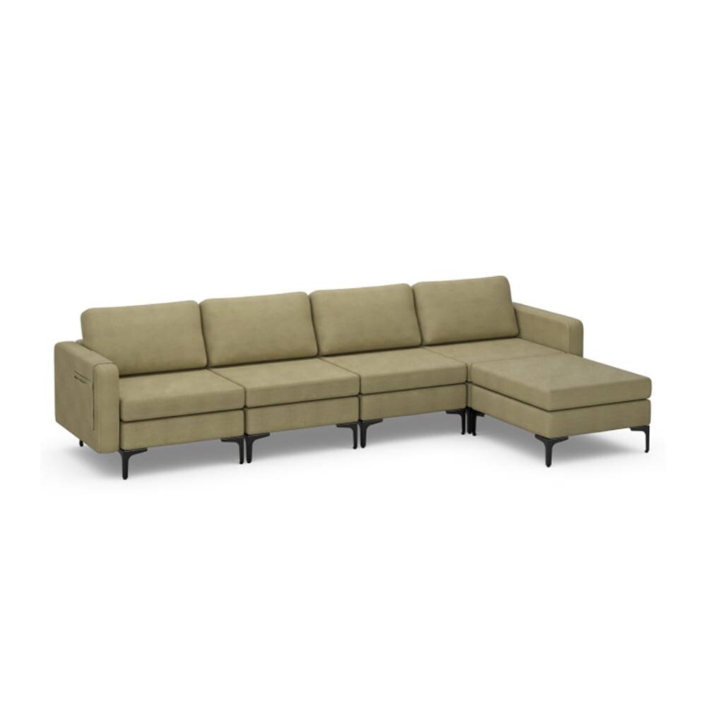 Left. Kadyn - Modular L-shaped Sectional Sofa with Reversible Ottoman and 2 USB Ports-Green, Sectional Sofa Couch Living Room Sleeper - Green.