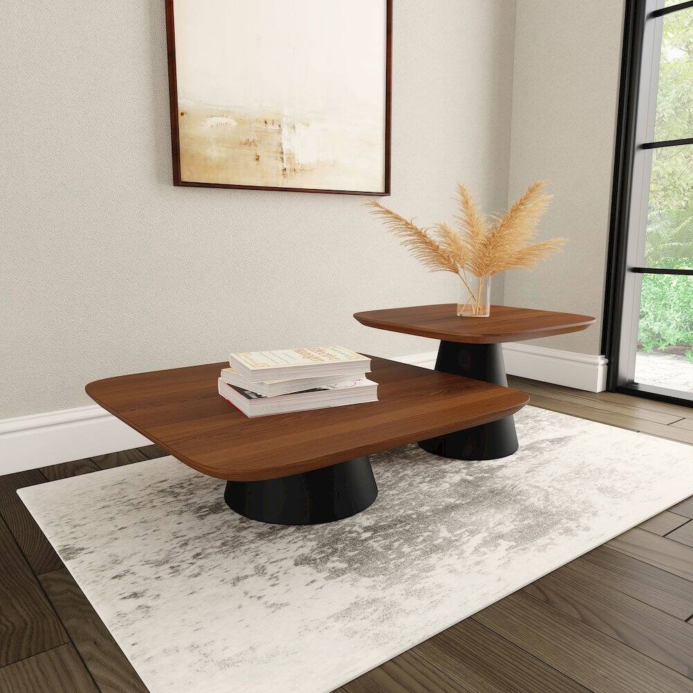 Alt View 1. Coaster Co. of America - Eason 2-piece Coffee Table Set Walnut and Black - Brown.