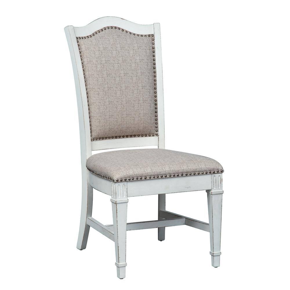 Back. Liberty Furniture Industries - Abbey Park Upholstered Side Chair (RTA)-Set of 2 in Antique White - White.
