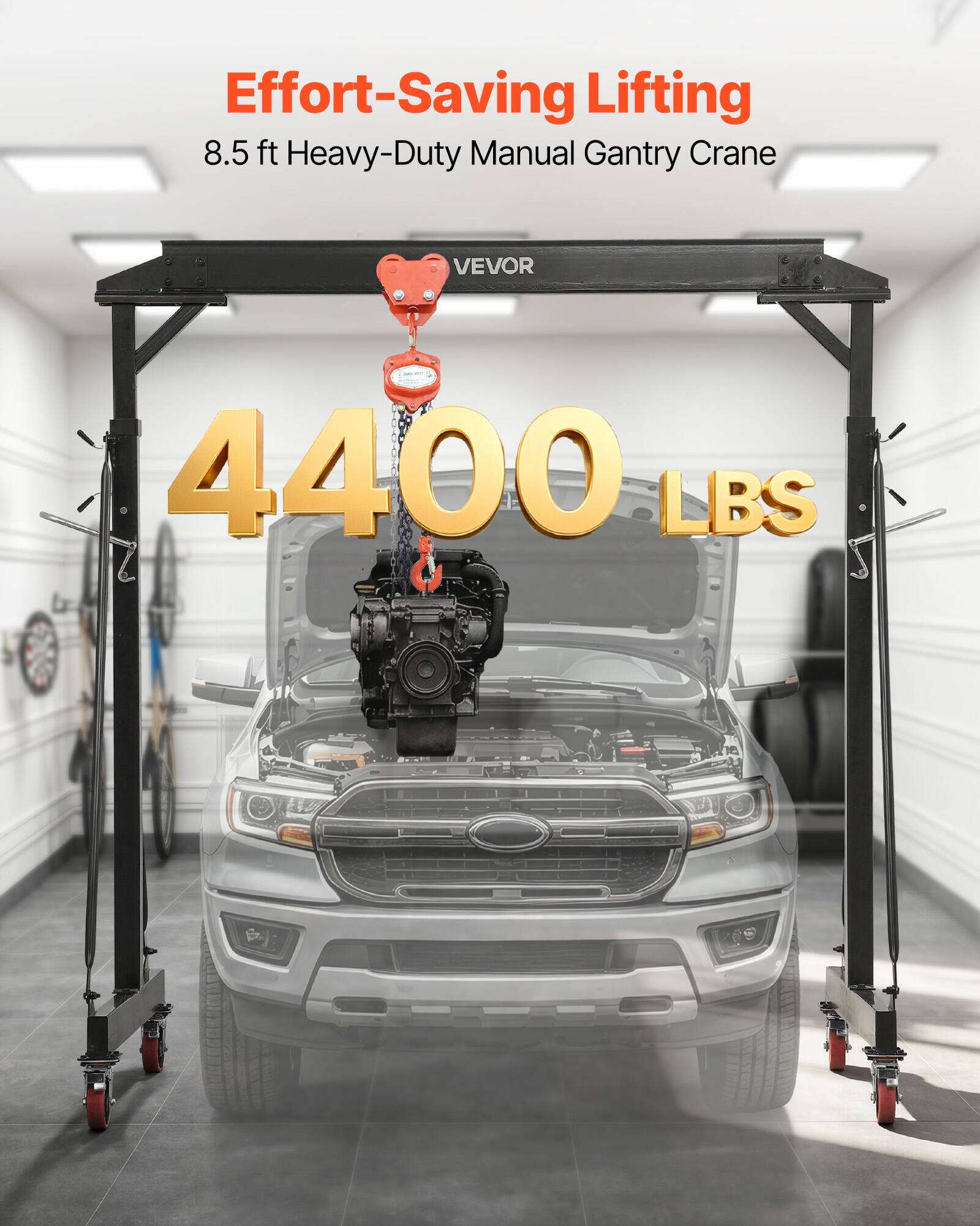 Effort-Saving Lifting  
8.5 ft Heavy-Duty Manual Gantry Crane  
VEVOR  
4400 LBS