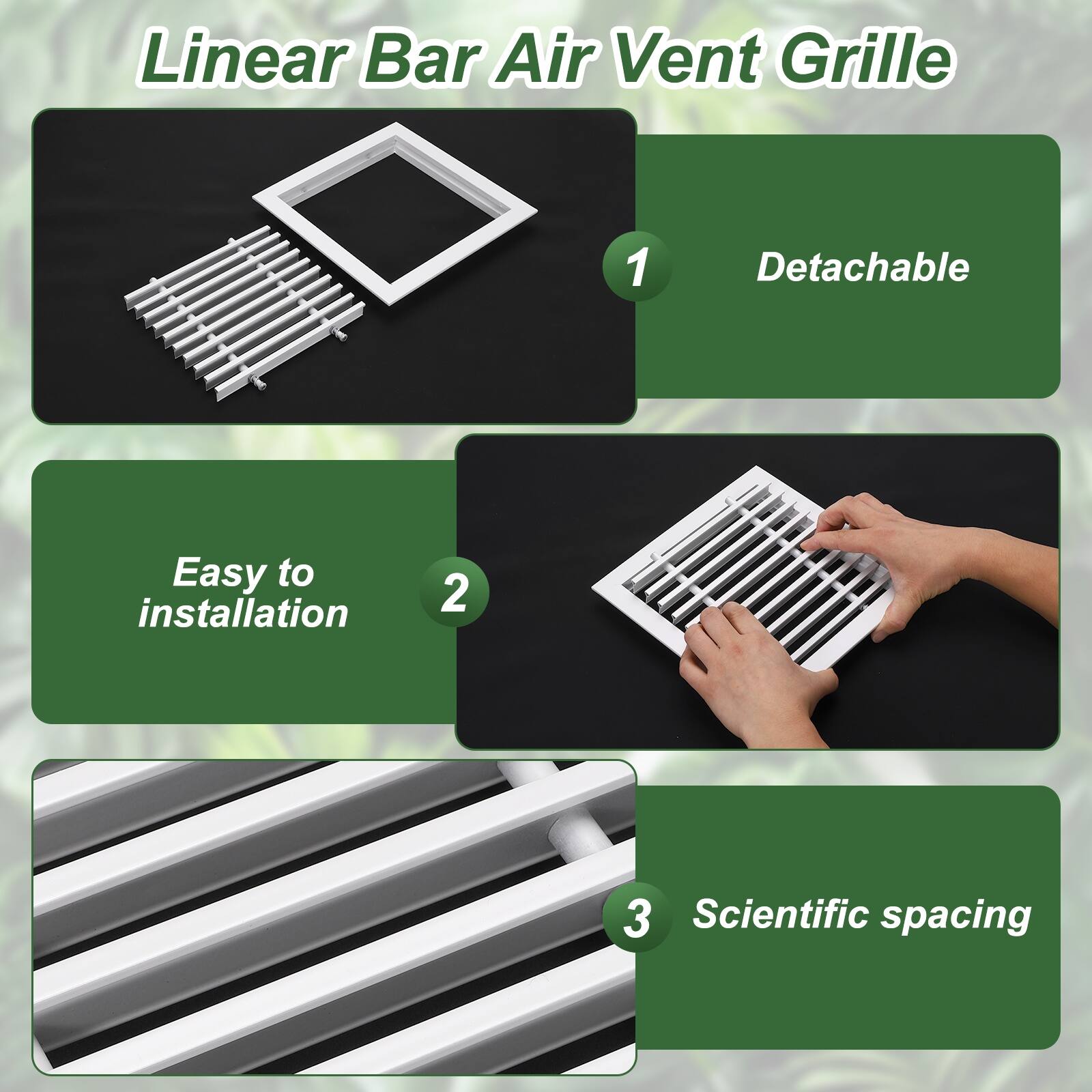 Linear Bar Air Vent Grille

1. Detachable
2. Easy to installation
3. Scientific spacing