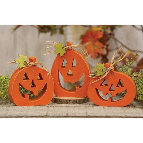 Angle. BreeBe - 3/Set Cutout Jack O Lantern Chunky Sitters - Orange.
