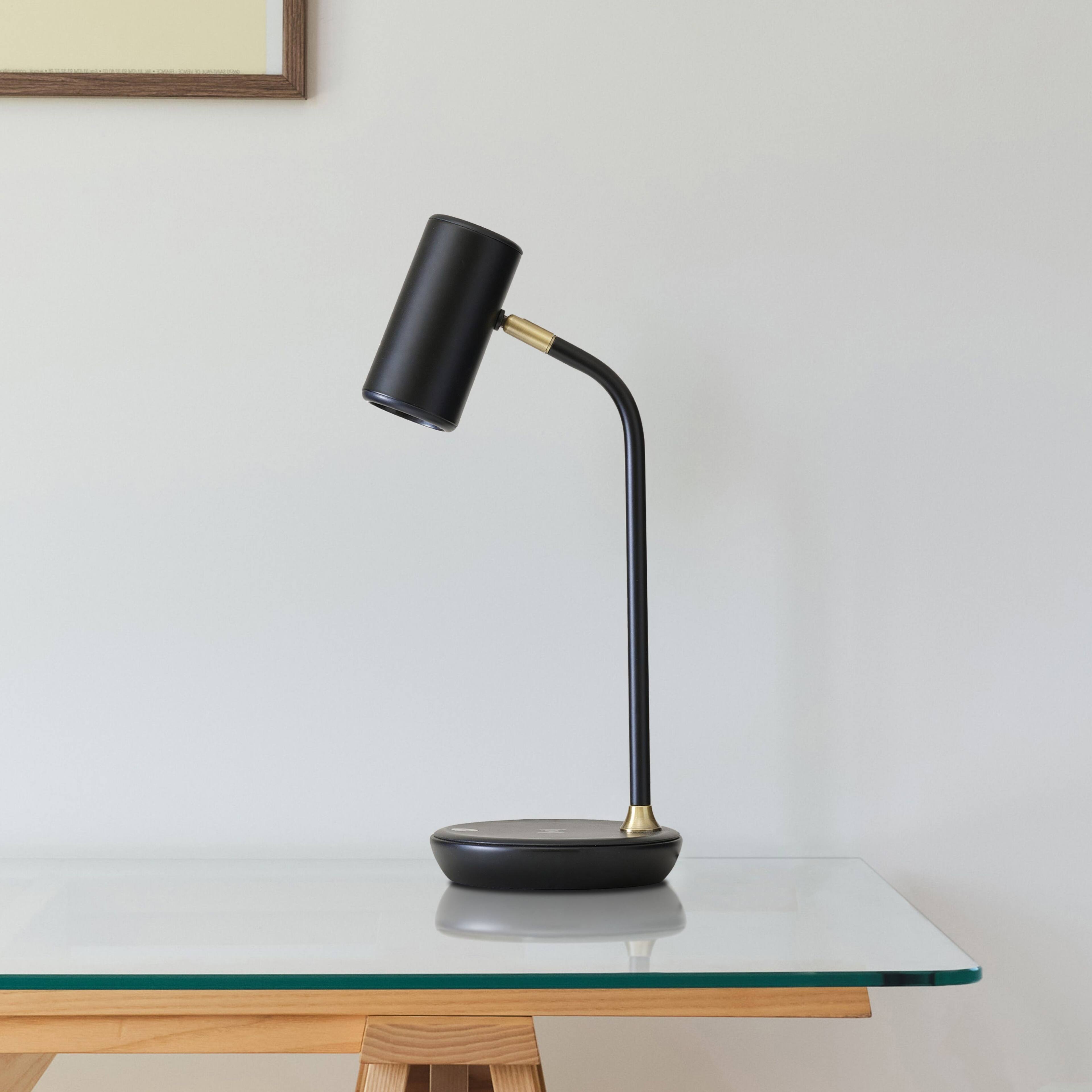 Alt View 6. Brightech - Ezra LED Modern Industrial Arc Dimmable Bedside Nightstand Desk Lamp with Wireless Charging Pad - Classic Matte Black.