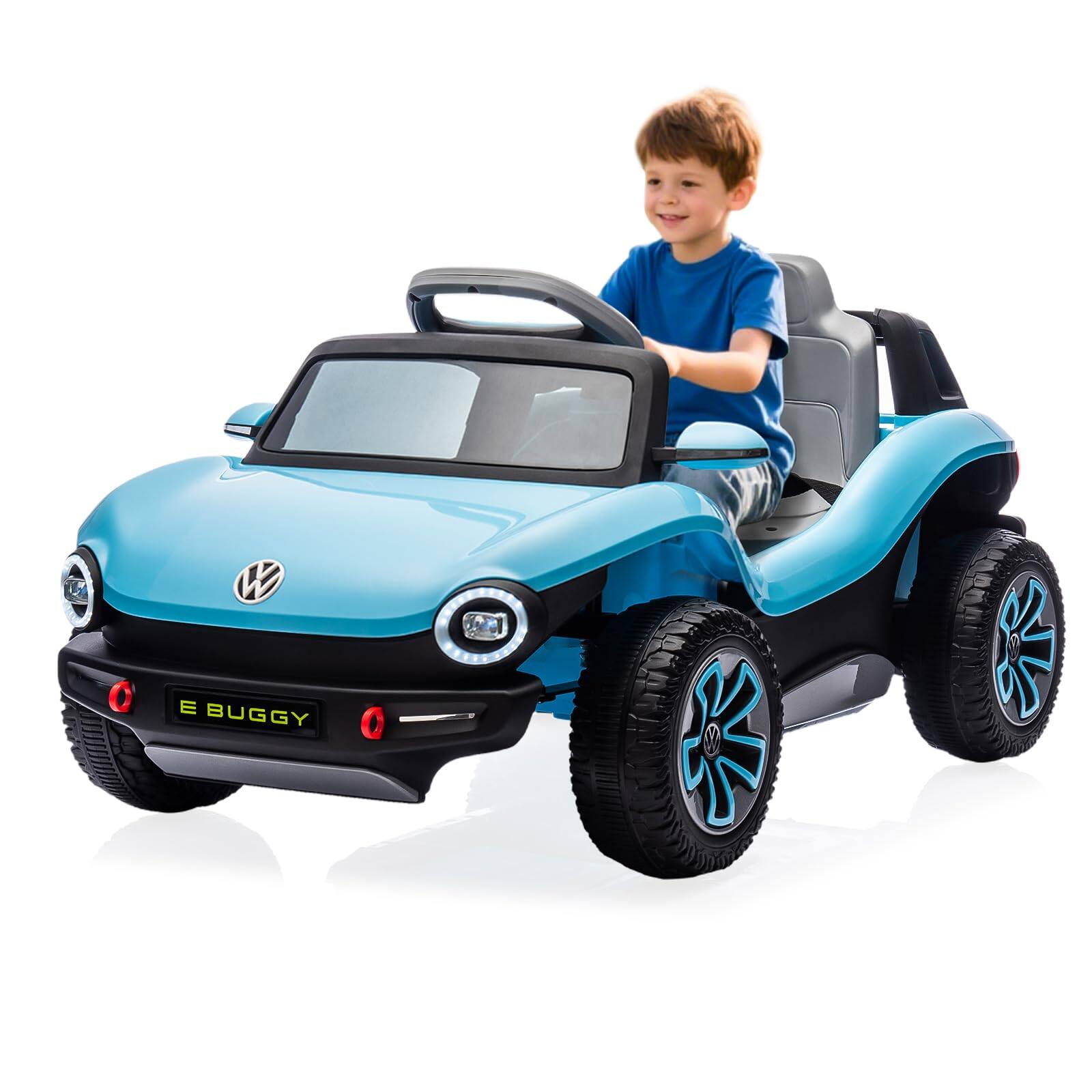 Front. GARVEE - 12V Licensed Volkswagen Kids Electric Car with Parental Remote Control, Bluetooth,MP3 Player Ride-On Toy for Toddlers 3+ - Blue.