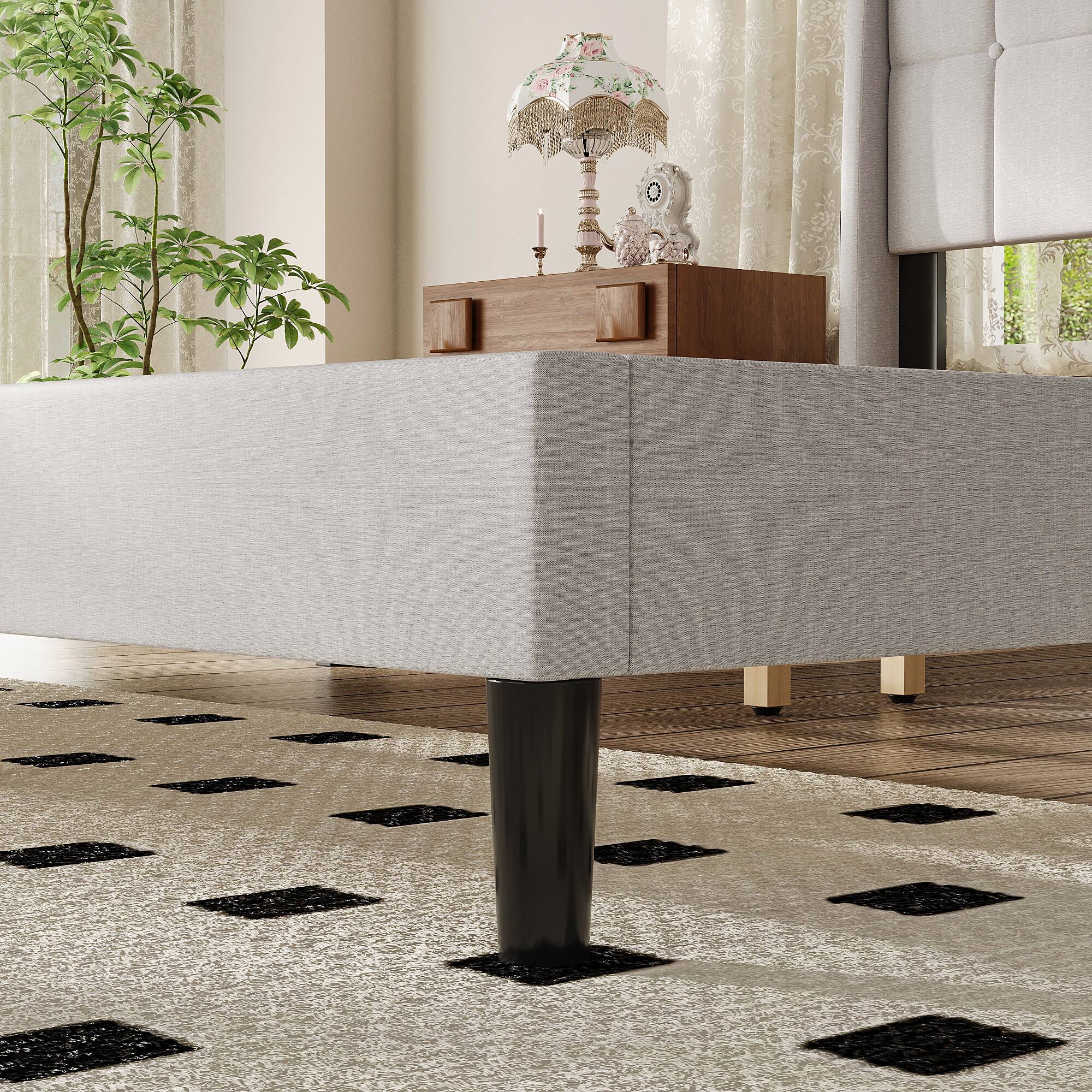 Alt View 8. Famapy - Famapy Upholstered Bed Frame: Tufted Headboard, Reinforced Slats & Quiet Stability - Gray.