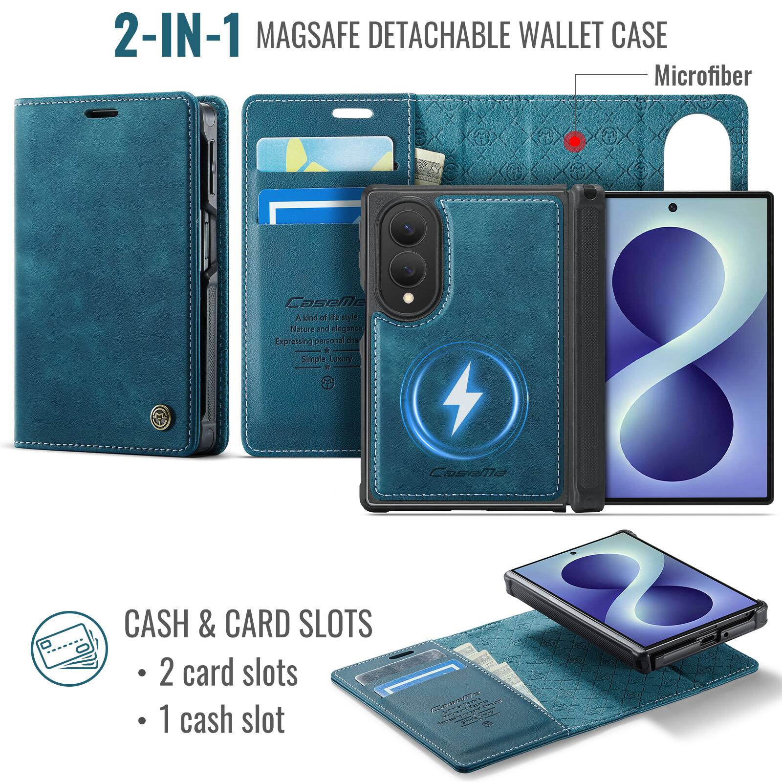 2-IN-1 MAGSAFE DETACHABLE WALLET CASE  
Microfiber  

A kind of life style  
Nature and elegance  
Expressing personal char  
Simple Luxury  

CaseMe  

CASH & CARD SLOTS  
2 card slots  
1 cash slot  

top Casea plature 2017