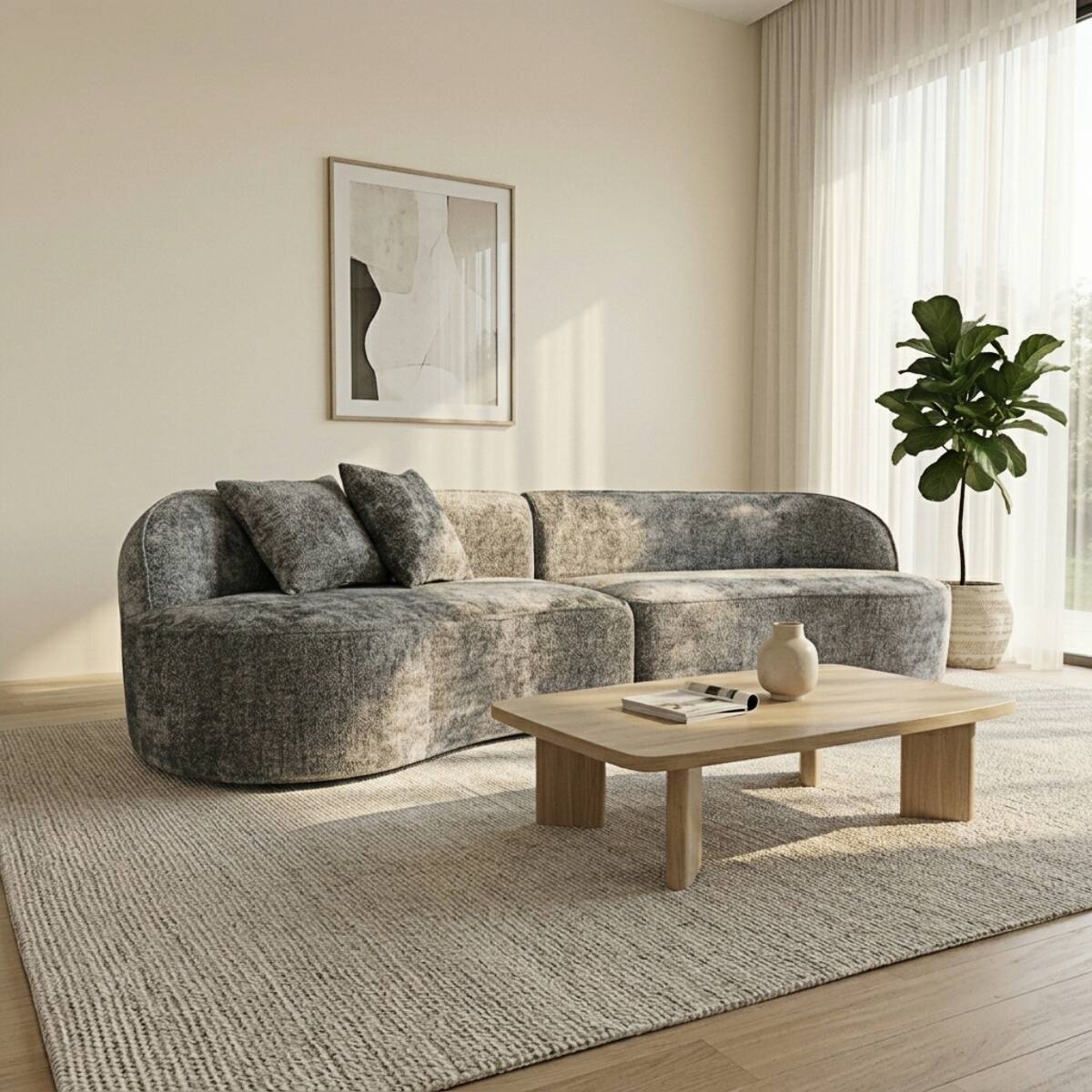 Left. Ropilly - Ropilly Curved Sectional Sofa, Dark Grey Chenille Couch with Deep Seats, Modern 4 Seat Modular Sofa - Dark Grey.