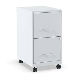 Staples - 2-Drawer Vertical File Cabinet, Letter Size Documents, Lockable & Mobile, 18" D x 14" W x 26.3" H - Gray