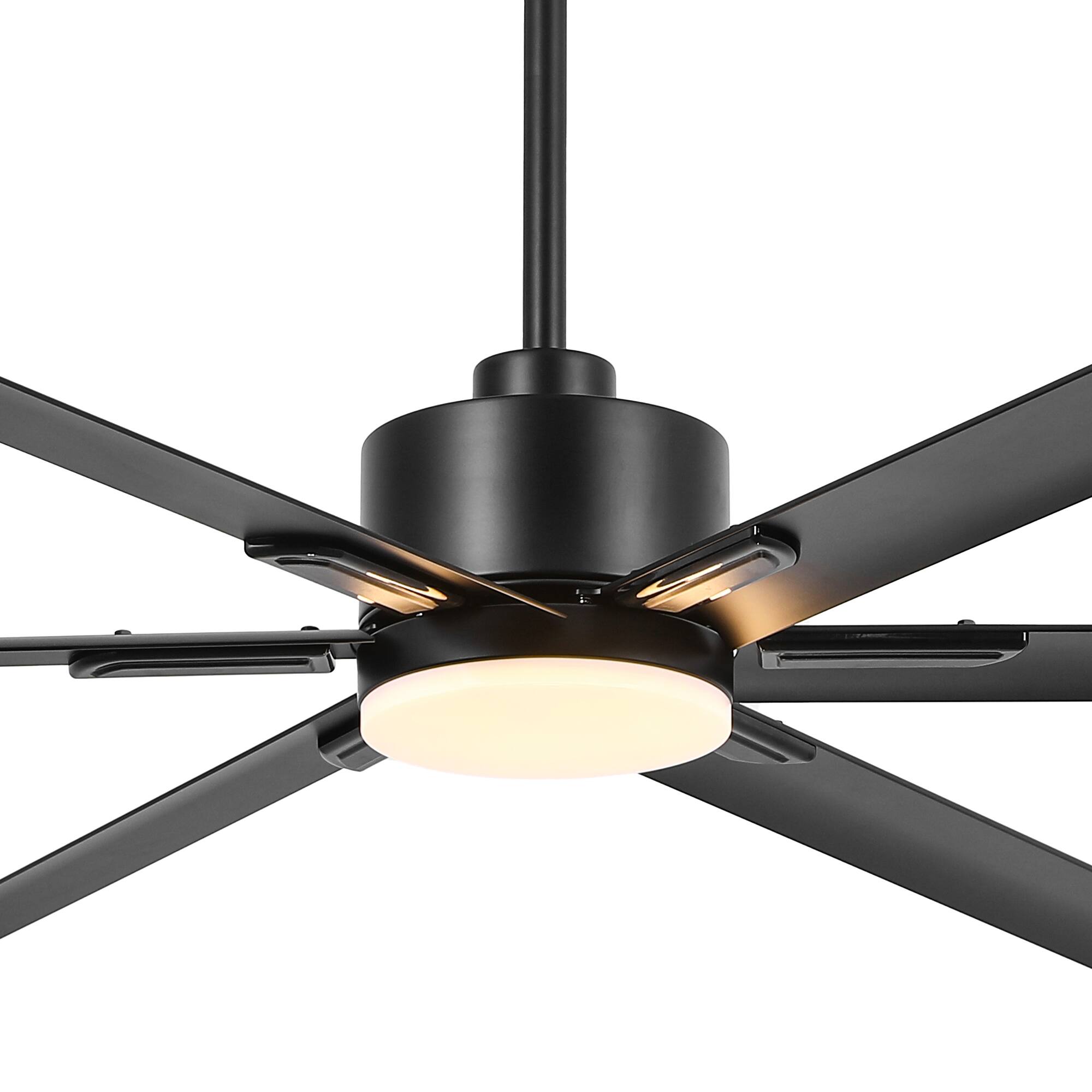 Alt View 7. Breezary - 72-Inch Ceiling Fan with LED Light, DC Motor, 6 Aluminum Blades, Remote Control, 6 Speeds, Downrod Mount - Matte Black.