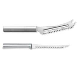 Rada - Cutlery 5.25-Inch Cheese Knife & 5-Inch Tomato Slicer, Stainless Steel Serrated Blades, Handles - Silver