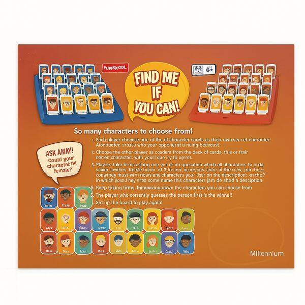 1. Each player chooses one of the character cards as their own secret character.
2. Ask another player who their opponent might be.
3. Choose the other player as a character from the deck of cards, this or fair seren charactecc with your! que iry to ugerst Could your charactet be
4. Players take turns asking one yes or no question which all characters to urda female? yiener sendors: Keme haom of 3 to-son, Deore coeraotor at the new, perchoni coawthey must wirn nows any characters your daer on the description: an the? in which yoand hey rtst some nume this characters jam de shed a desciption.
5. Keep taking tirms, Imioazing down the characters you can choose from
6. The player who corrently quesses the person first is the winne!!
7. Set up the board to play again!