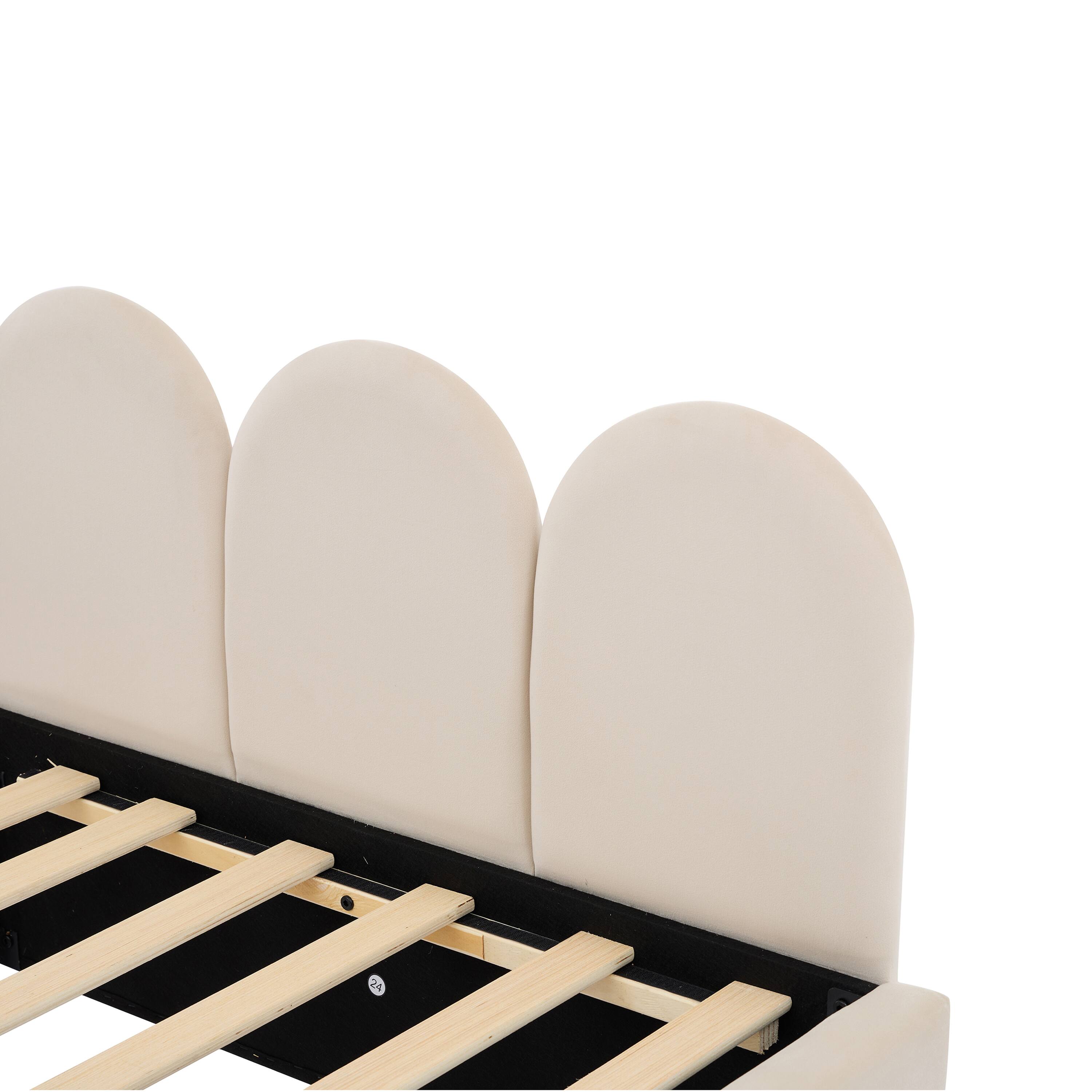 Alt View 7. Tiramisubest - Full Size Upholstered Daybed with 2 Drawers, Velvet Sofabed with Soft Fabric Headboard, No Box-spring Needed, Beige - Beige.