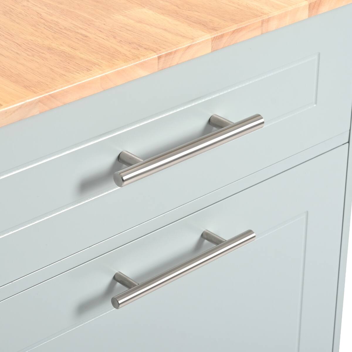 Alt View 7. Loheer - Loheer Kitchen Island with Trash Can Storage, Rubber Wood Top, Grey Blue - Grey Blue.