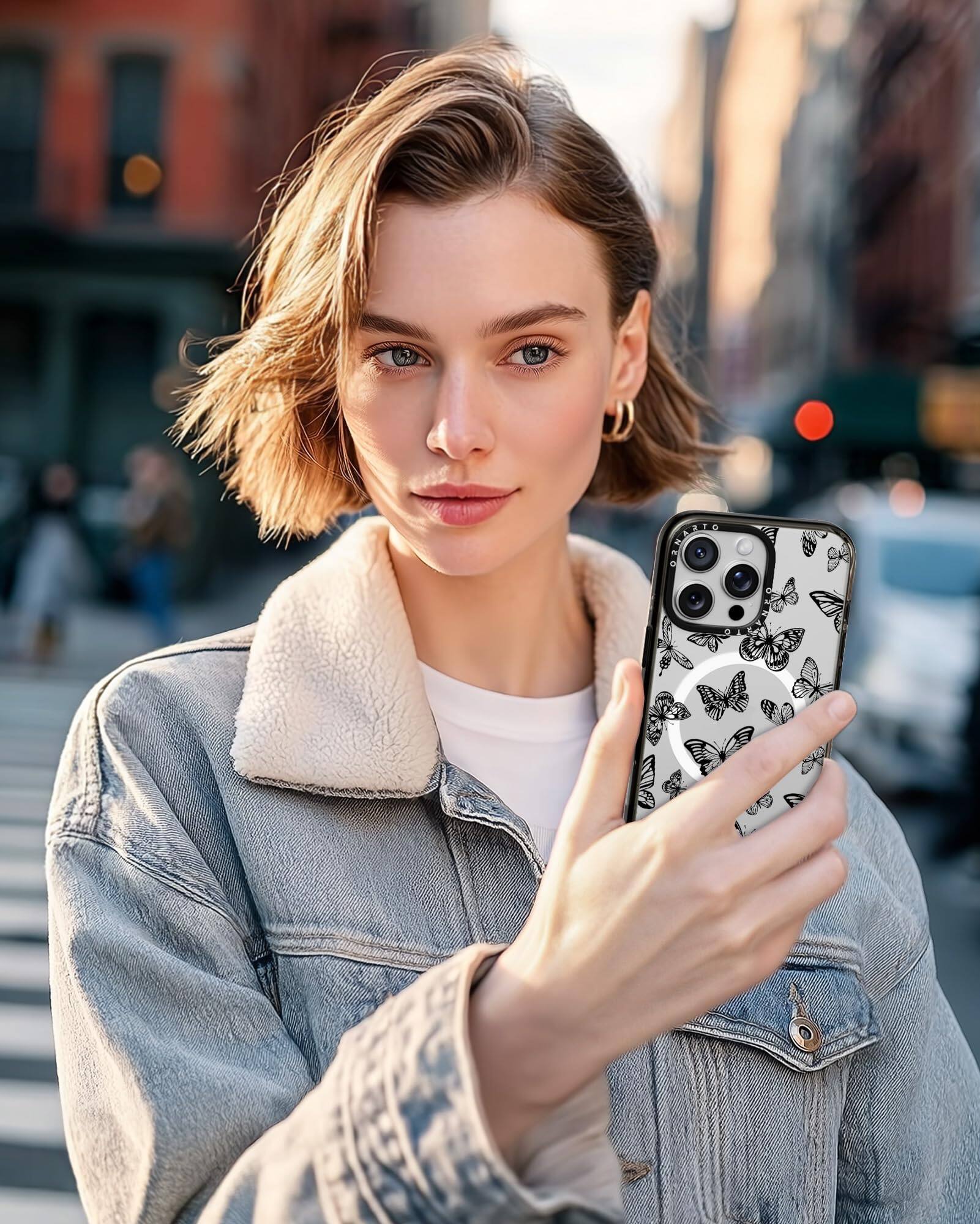 Alt View 5. Ornarto - ORNARTO Vistique for iPhone 16 Pro Max Case 6.9",Compatible with MagSafe,Clear Pattern Phone Case-Obsidian Butterfly - Obsidian Butterfly.