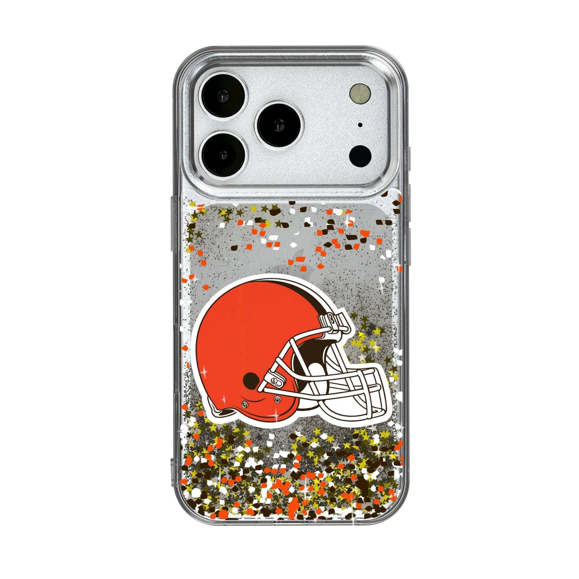 Front. Keyscaper - Cleveland Browns iPhone Glitter Case with Confetti Design - 16 Pro - Multicolor.