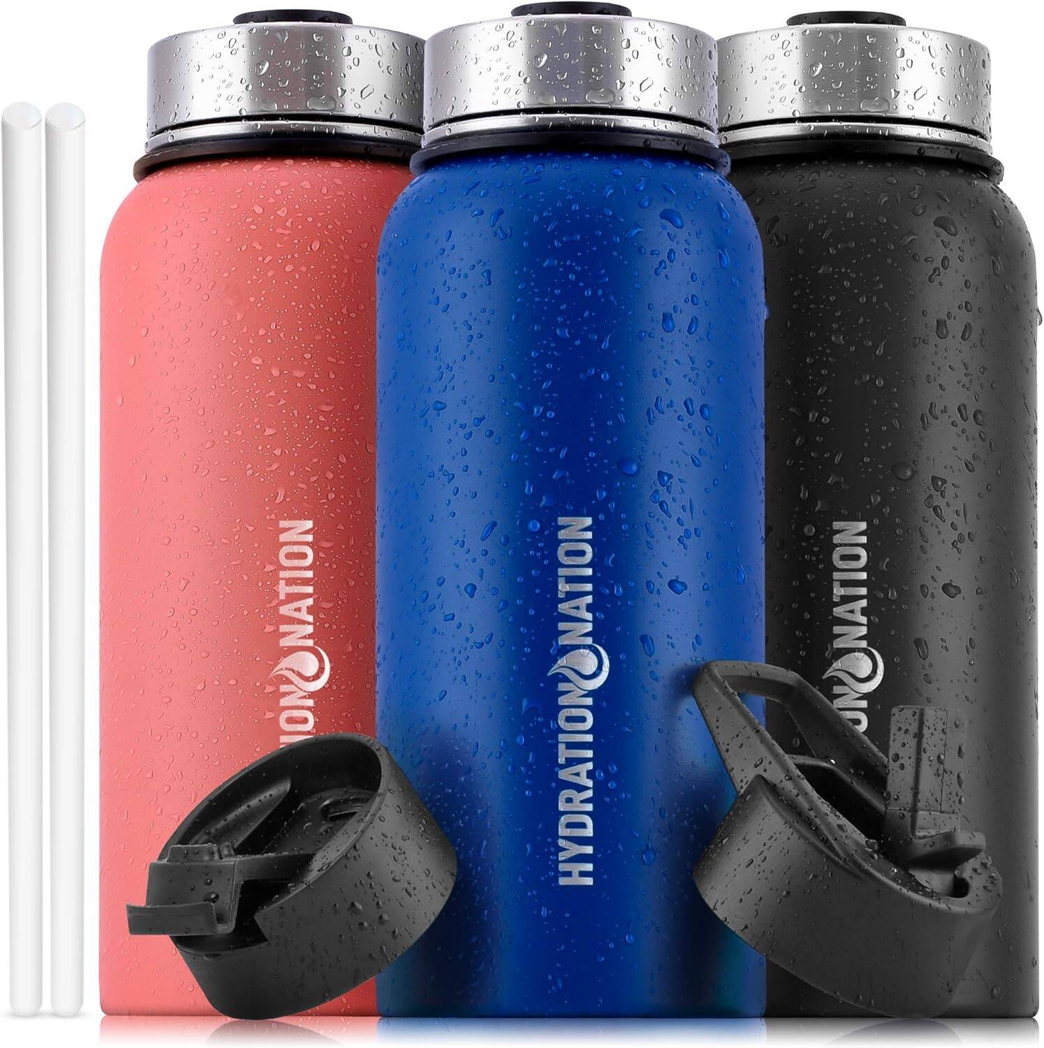Zulay Kitchen - 3 Lid Multi-Size Vacuum Insulated Water Bottles with Straw by Hydration Nation - Blue price history on PriceWatchPro