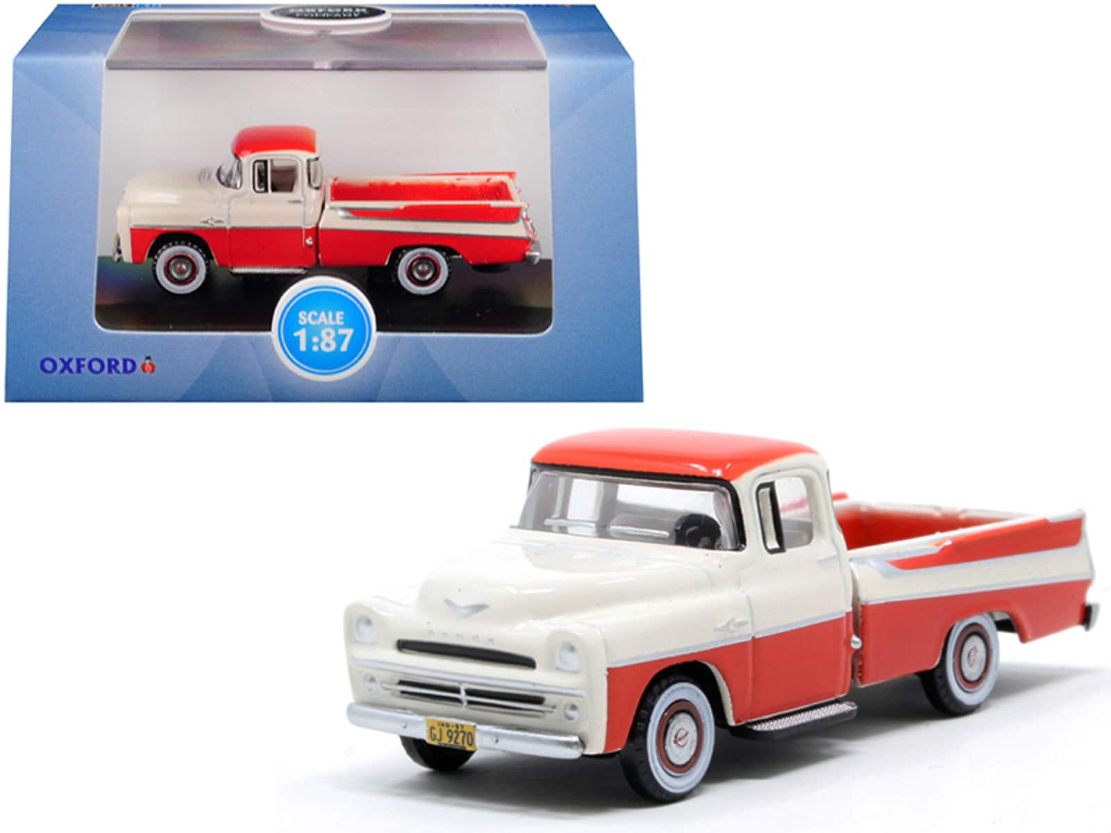 1957 Dodge D100 Sweptside Pickup Truck Tropical Coral & Glacier White 1/87 (HO) Scale Diecast Model by Oxford Diecast price history on PriceWatchPro