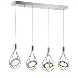 Jonathan Y - Orion 29" Adjustable Modern Integrated 4-Light Linear LED Metal Pendant - Chrome