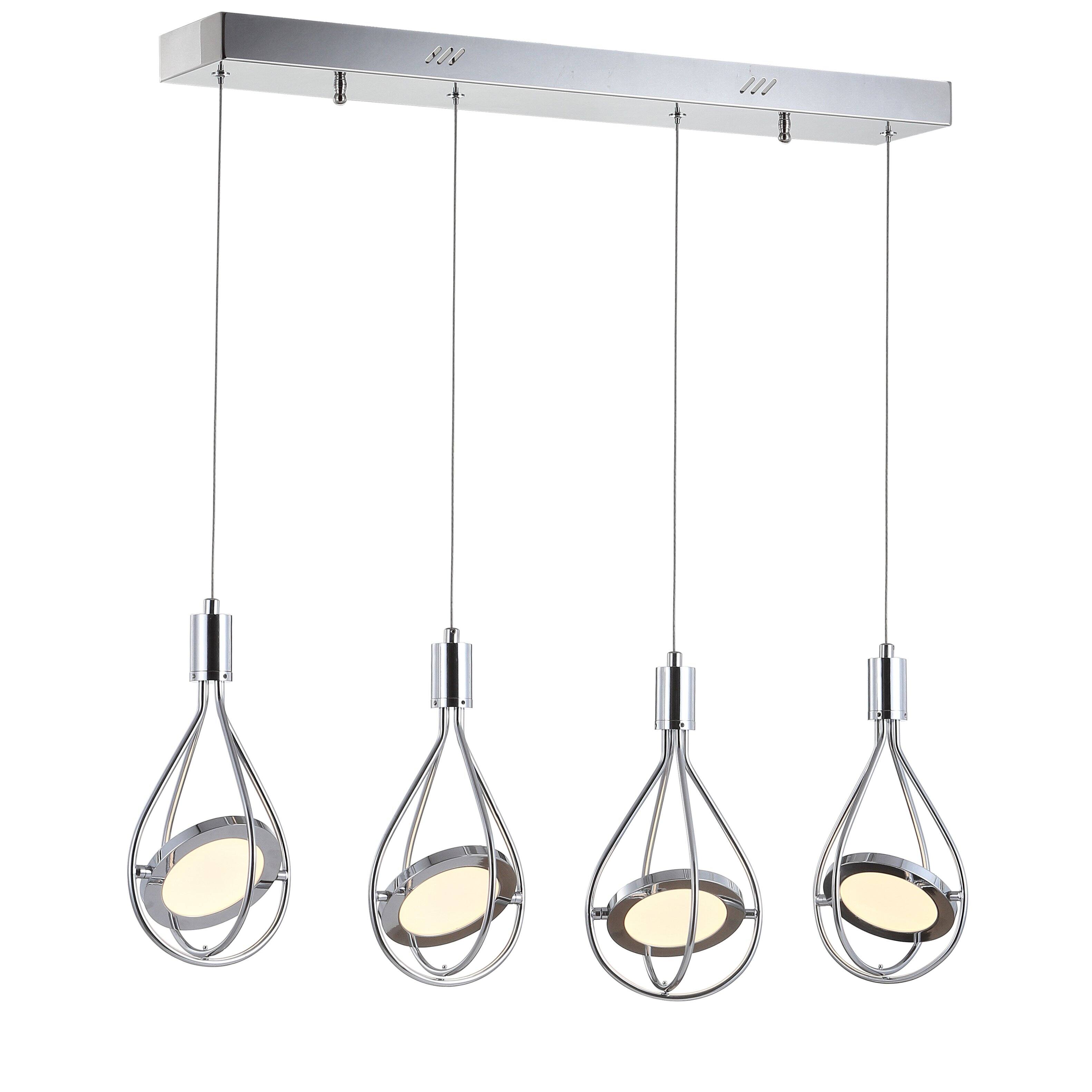 Front. Jonathan Y - Orion 29" Adjustable Modern Integrated 4-Light Linear LED Metal Pendant, Chrome - Chrome.