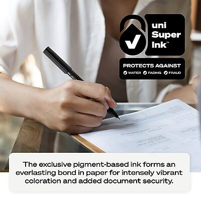 uni Super Ink™ PROTECTS AGAINST WATER, FADING, AND FRAUD

The exclusive pigment-based ink forms an everlasting bond in paper for intensely vibrant coloration and added document security.