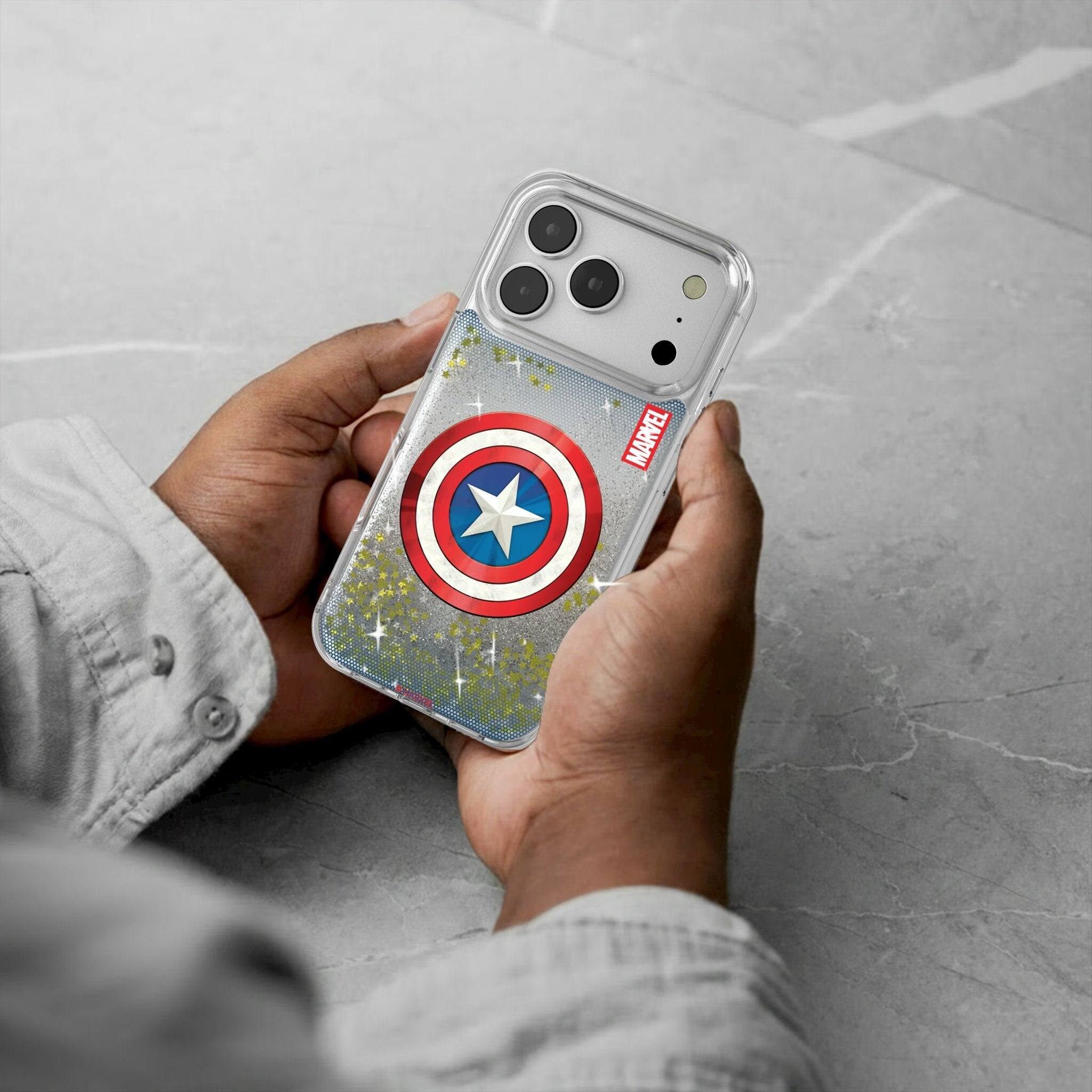 Alt View 1. Keyscaper - Marvel Grid Glitter Phone Case - Apple iPhone 17 Pro - Captain America.