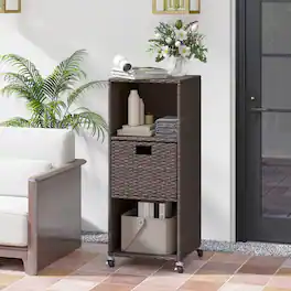 Mondawe - Outdoor Storage Cabinet with Drawer and 3 Shelves for Backyard - Mix Brown