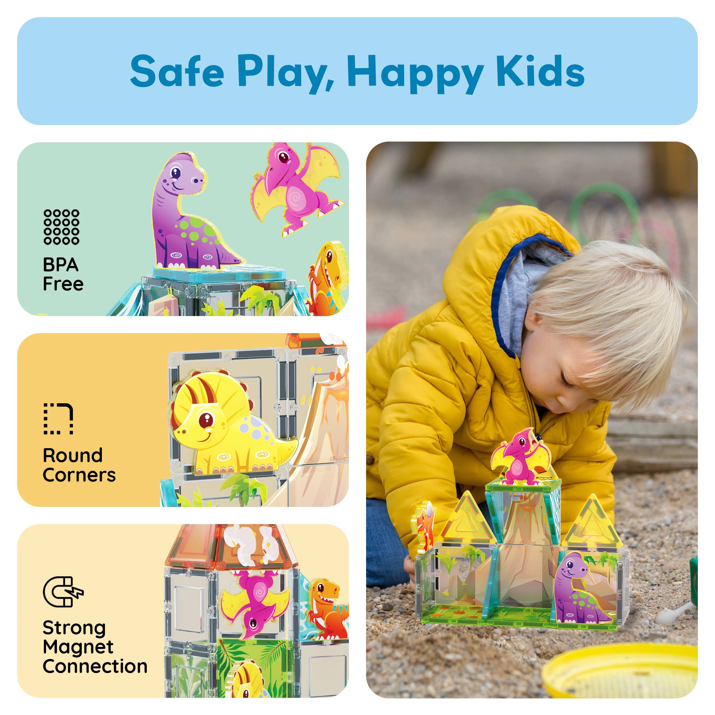 Safe Play, Happy Kids

- BPA Free
- Round Corners
- Strong Magnet Connection
