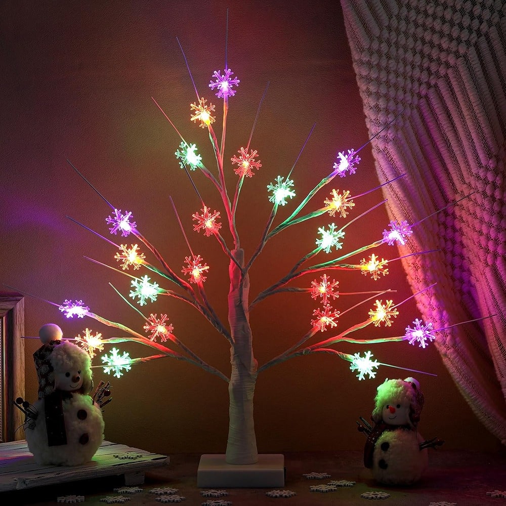 ACJPR - Christmas Snowflake LED Tree, 24 Lights, Multi-Colored, Timer, USB/Battery - embrace elegance with the Christmas snowflake ligh