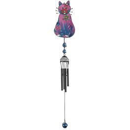 FC Design - 30" Long Purple Cat with Fish Bone Black Gem Wind Chime Outdoor Patio or Garden Hanging Decoration - Multi-Color