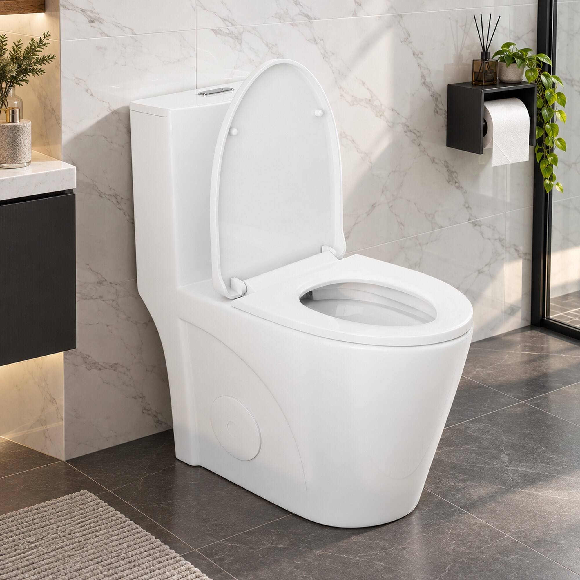 RYHNUYNE One Piece Toilet, Dual Flush Elongated Comfort Height Soft ...