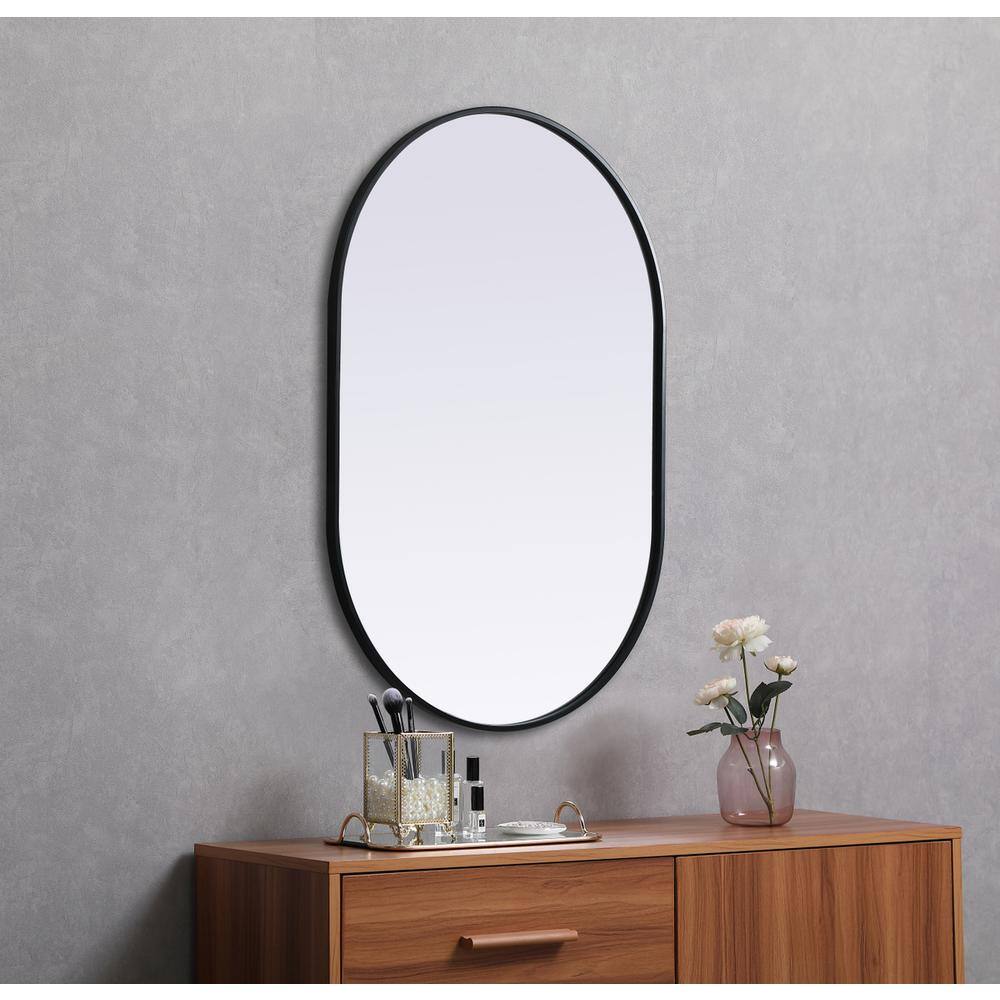 Alt View 4. Elegant Decor - Metal Frame Oval Mirror 27x40 Inch in Black - Black.