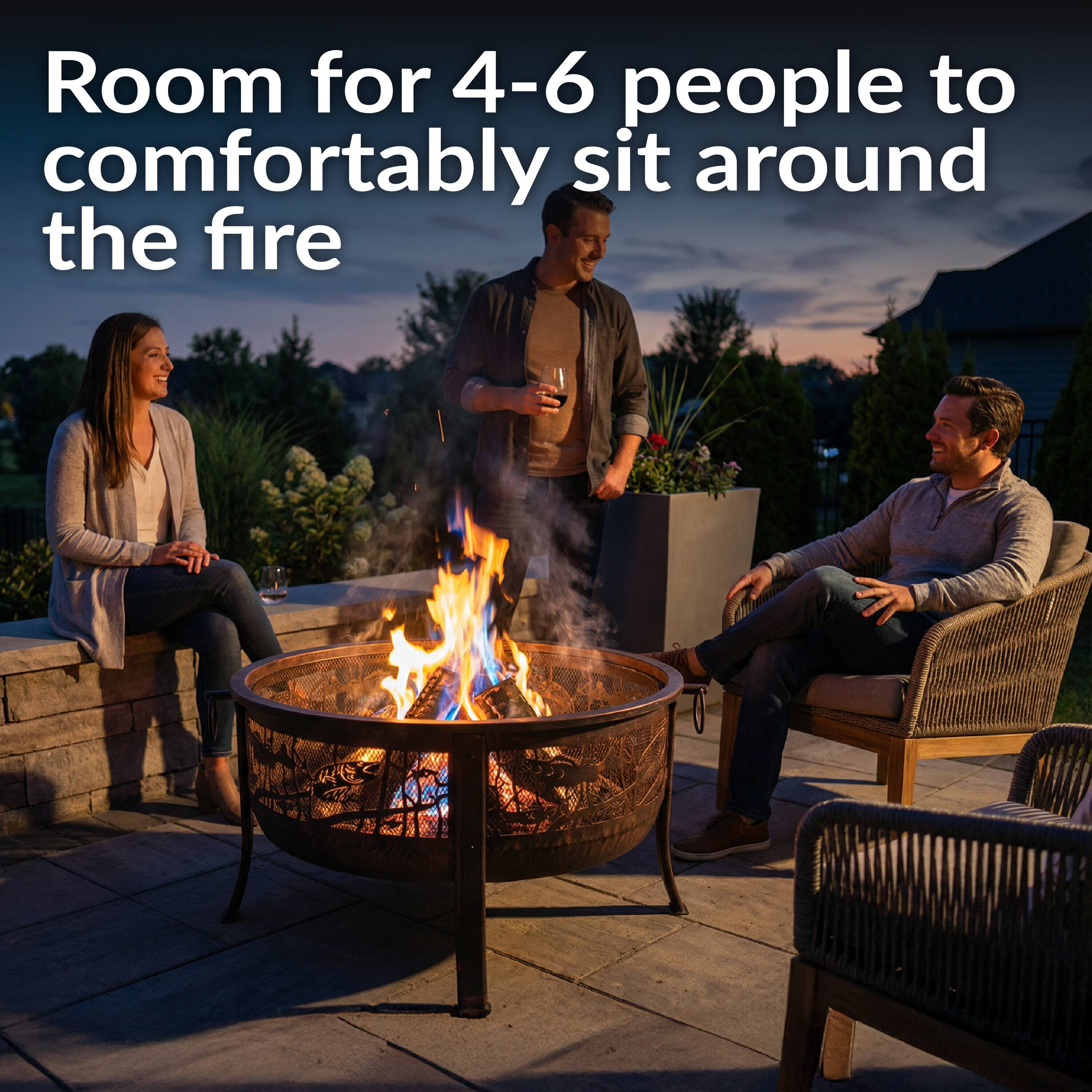 Room for 4-6 people to comfortably sit around the fire