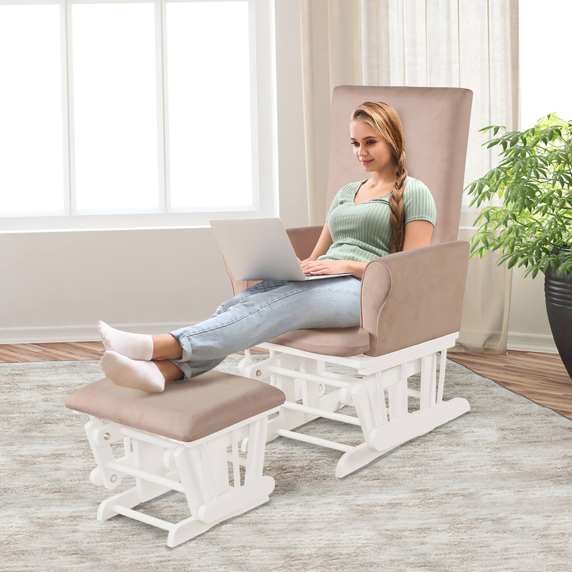 Alt View 3. Costway - Costway Baby Nursery Relax Rocker Rocking Chair Glider & Ottoman Set w/Cushion - Pink.