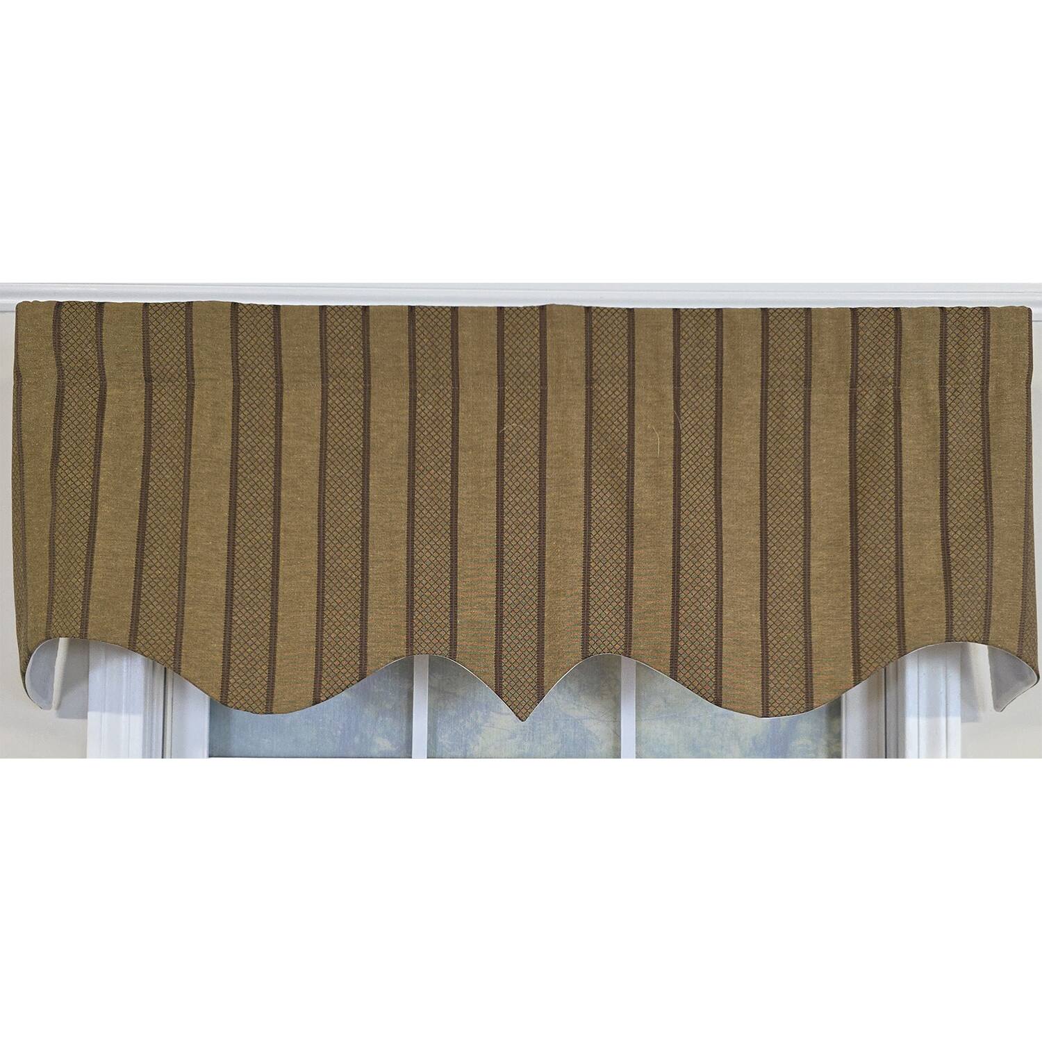 Left. RLF Home - RLF Home 100% Cotton Bronte Regal With Poly/Cotton Ivory lining Rod Pocket Valance 50" x 16" Olive - Olive.