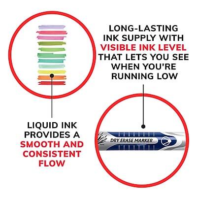 LONG-LASTING INK SUPPLY WITH VISIBLE INK LEVEL THAT LETS YOU SEE WHEN YOU'RE RUNNING LOW

LIQUID INK PROVIDES A SMOOTH AND CONSISTENT FLOW

DRY ERASE MARKER