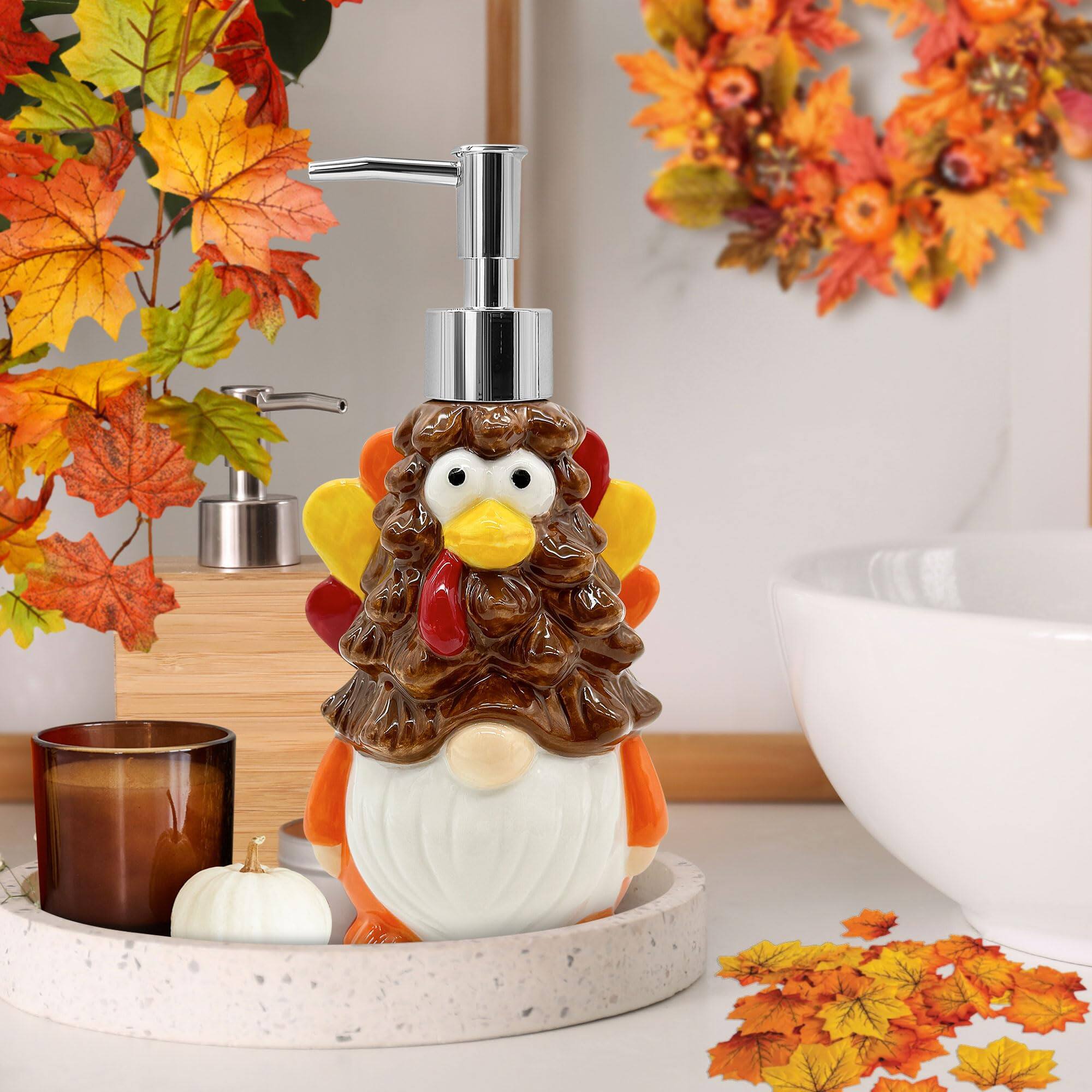 Alt View 3. Dapper Styles - Thanksgiving Decorations Indoor Kitchen Bathroom Soap Dispenser Turkey Ceramic For Home Decor Refillable Lo... - Fall Gnome.