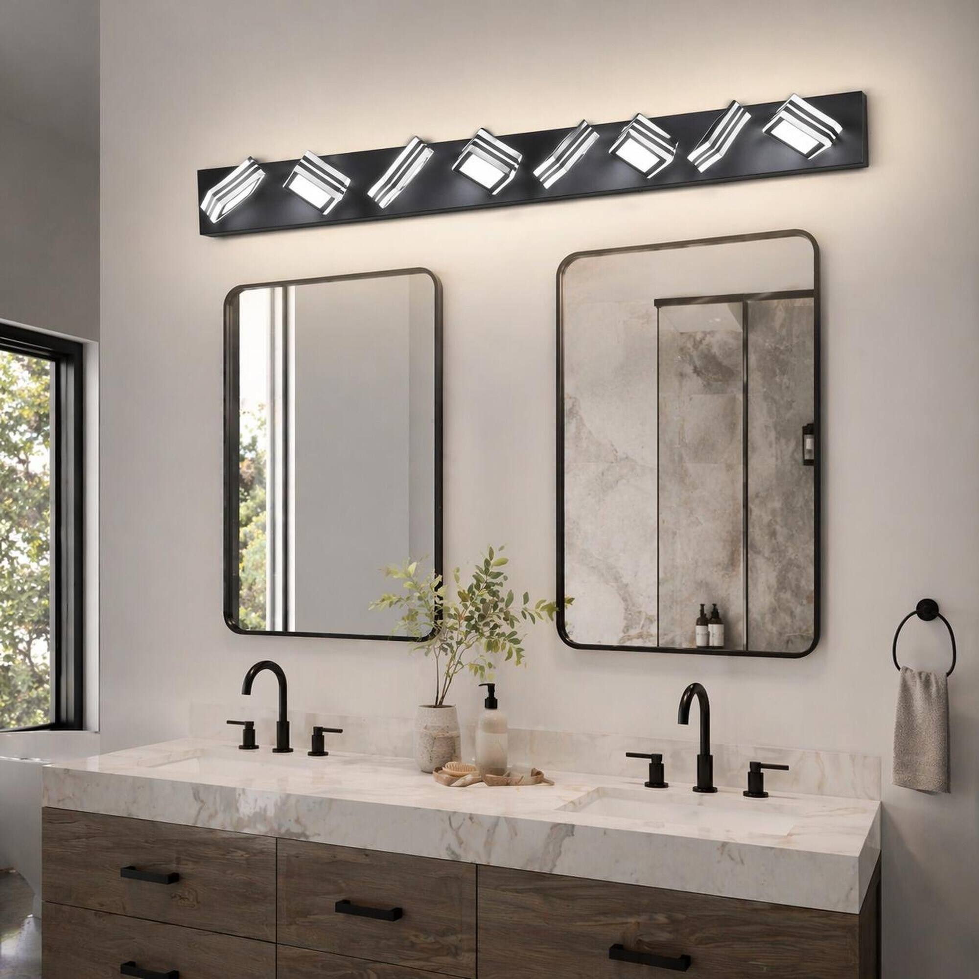 Left. RYHNUYNE - Black 8‑Light LED Vanity Light,Modern Bathroom Wall Light Fixture, Over Mirror Bath Vanity Lighting for Bathroom - Black.