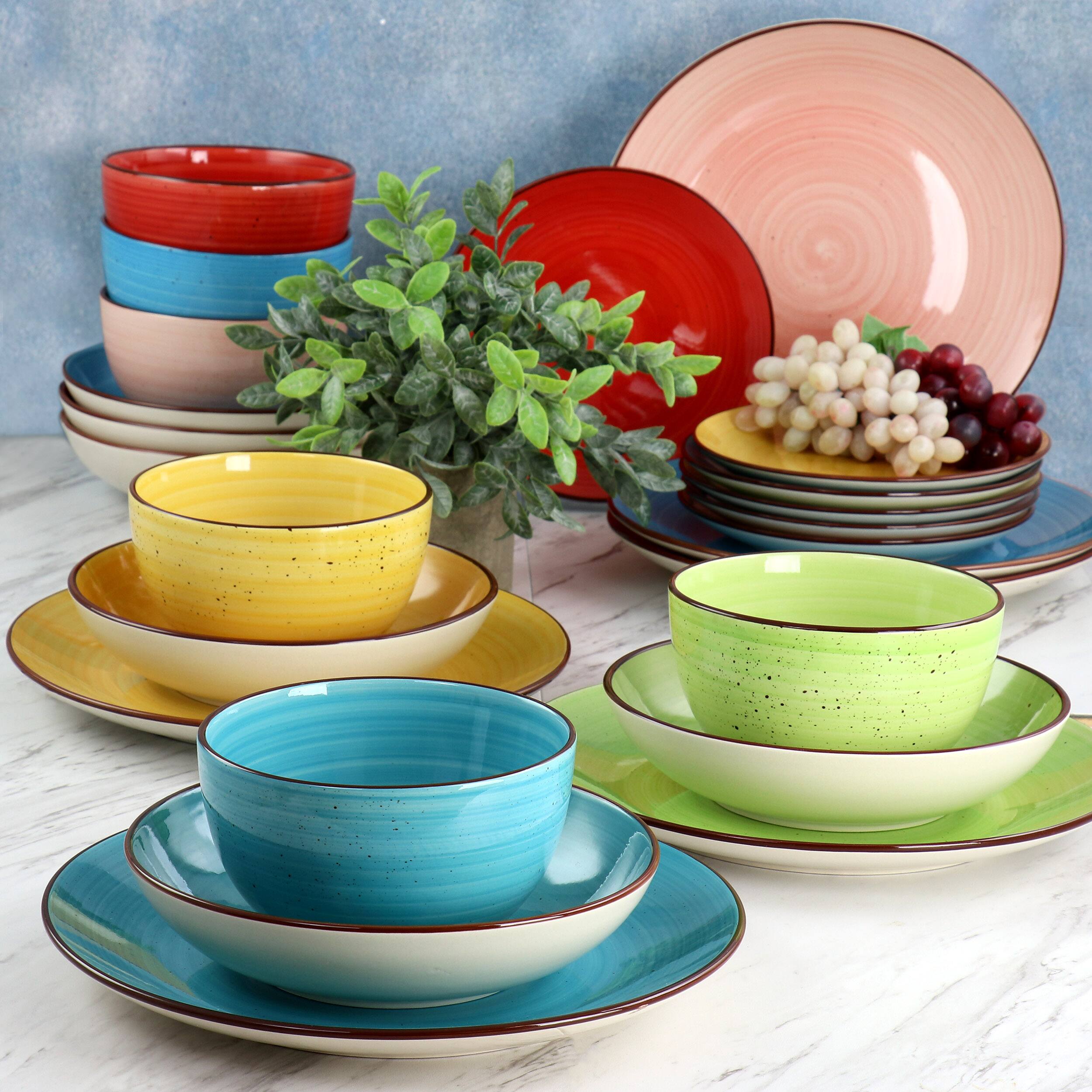 Alt View 8. Elama - Elama Sebastian 24 Piece Double Bowl Stoneware Dinnerware Set in Assorted Colors - Assorted.