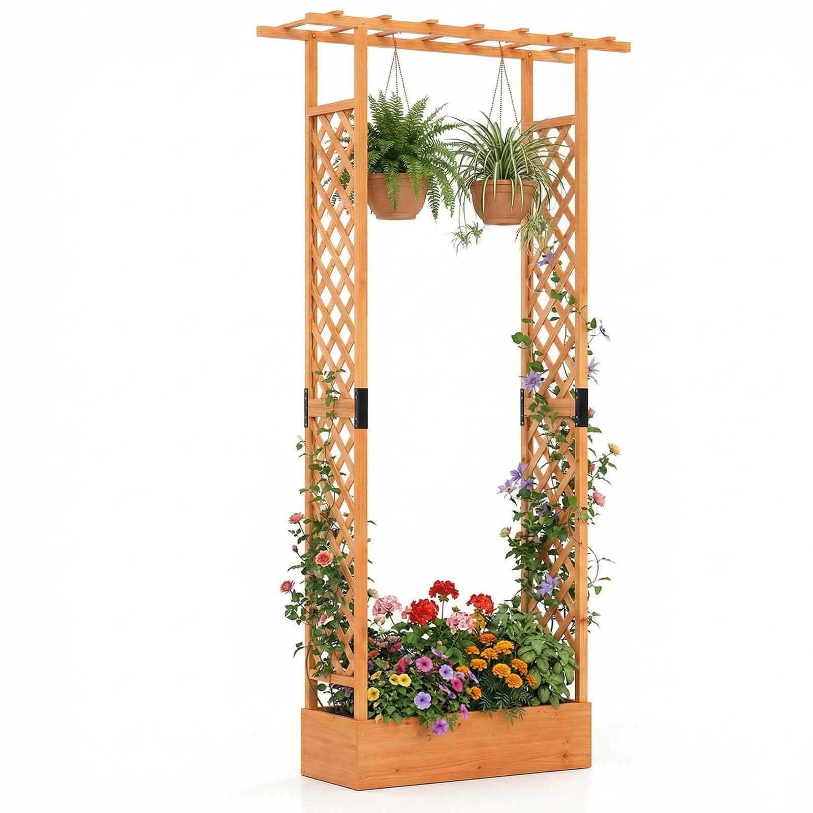 "Costway - 1 PCS 89"" Wooden Raised Garden Bed with Trellis & Hanging Roof, Drainage Holes for Patio - Orange" price history on PriceWatchPro