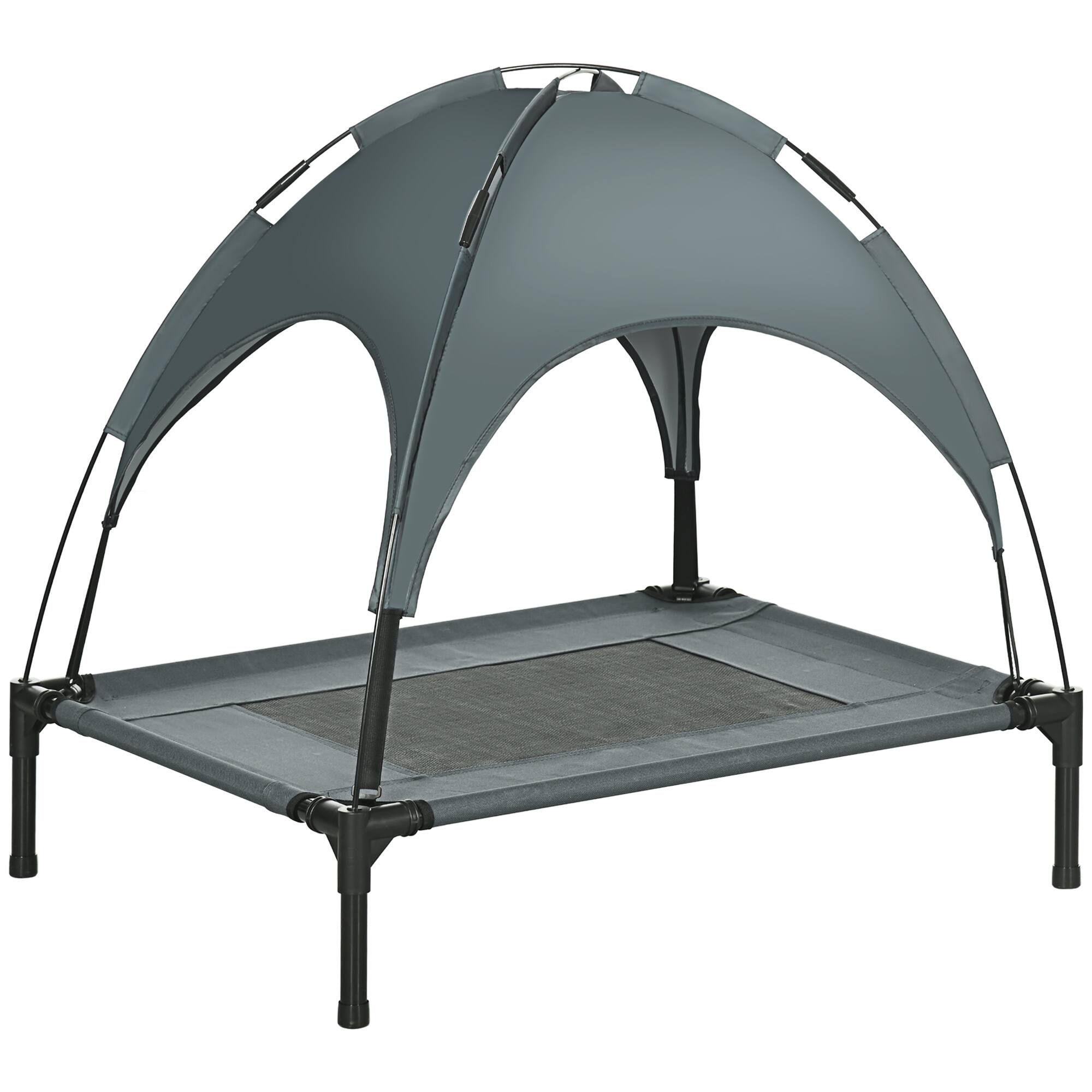 Front. Pawhut - Elevated Dog Bed with Removable Canopy, Outdoor Dog Cot with UV Protection Canopy Shade, 30 inch Pet Bed for Camping - Grey.