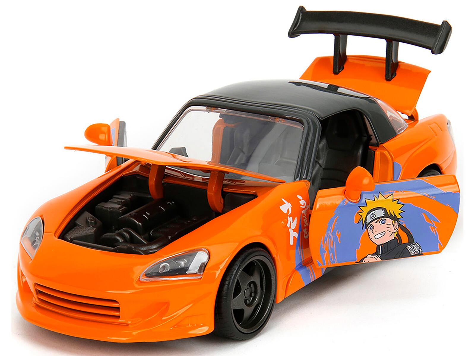 Angle. Jada - 2001 Honda S2000 Orange Gray Top with Graphics and Naruto Diecast Figure "Naruto Shippuden" Anime Hollywood 1/24 - Orange And Gray.
